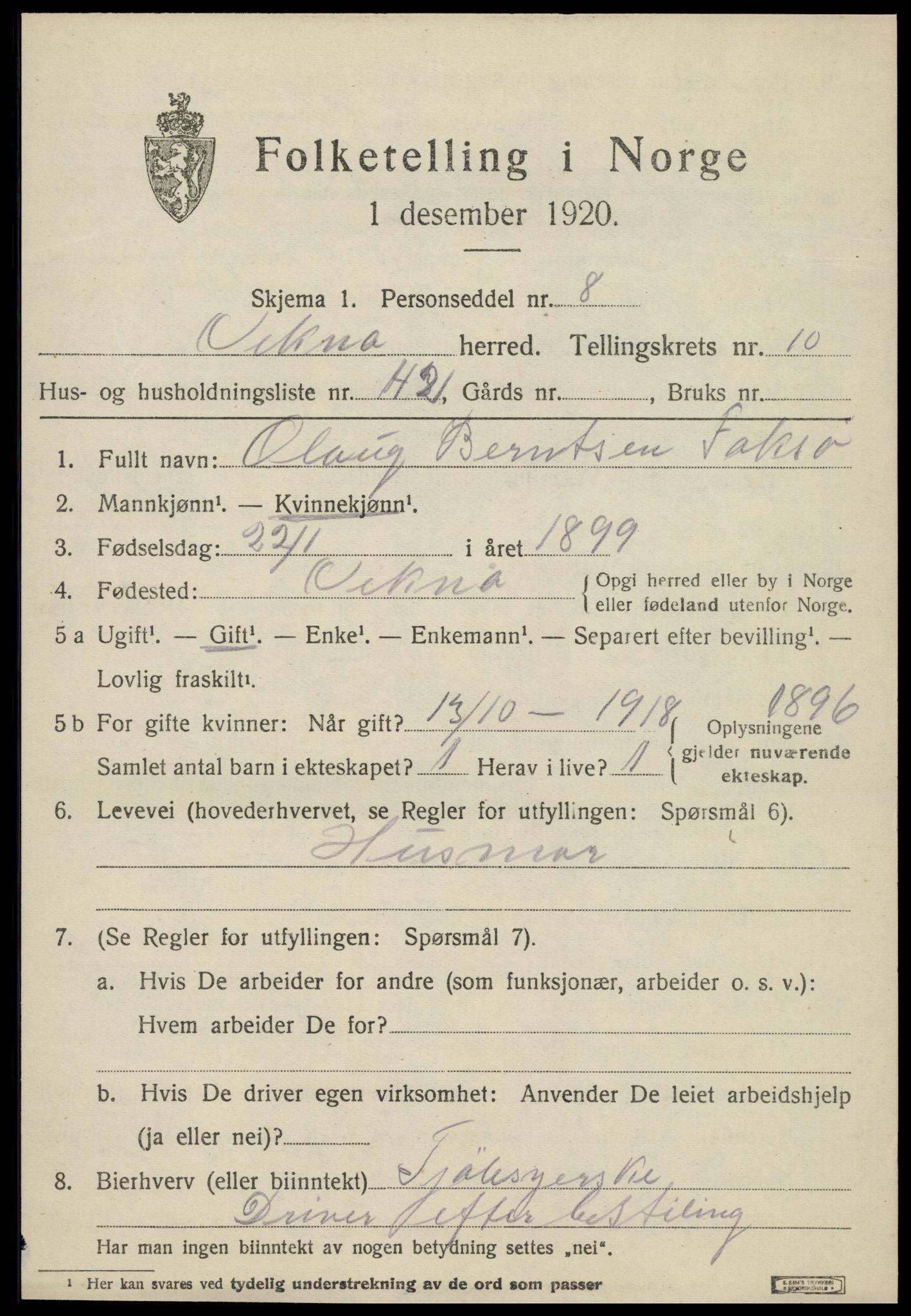 SAT, 1920 census for Vikna, 1920, p. 7341