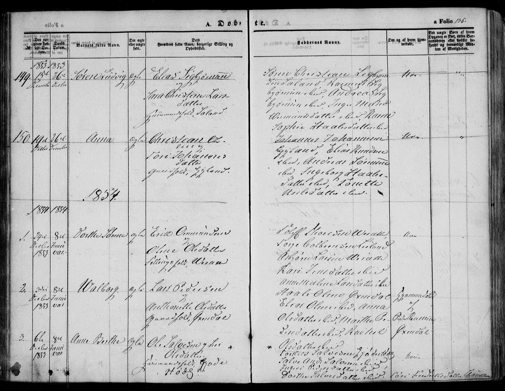 Bakke sokneprestkontor, AV/SAK-1111-0002/F/Fa/Faa/L0005: Parish register (official) no. A 5, 1847-1855, p. 135