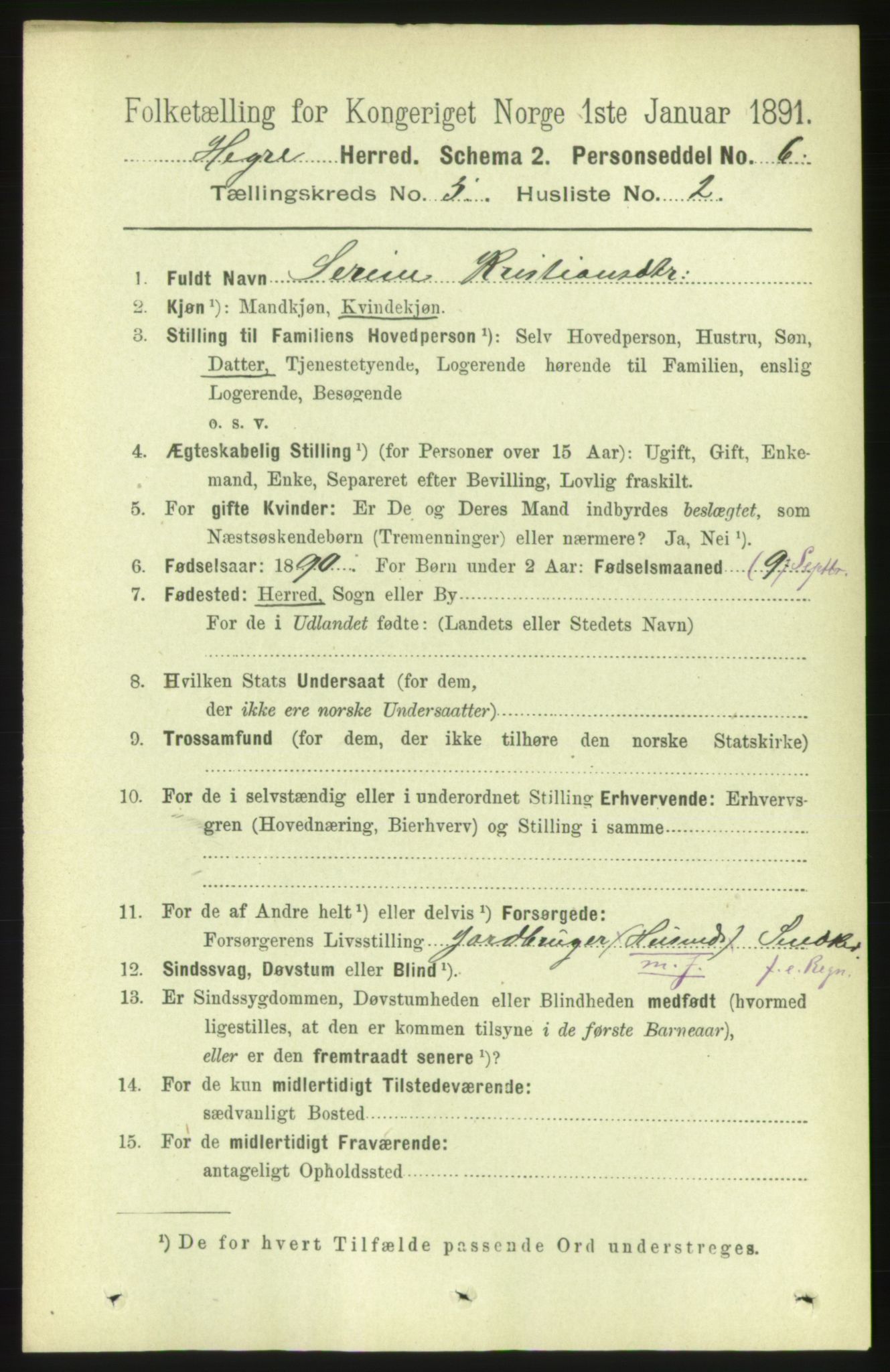 RA, 1891 census for 1712 Hegra, 1891, p. 2020