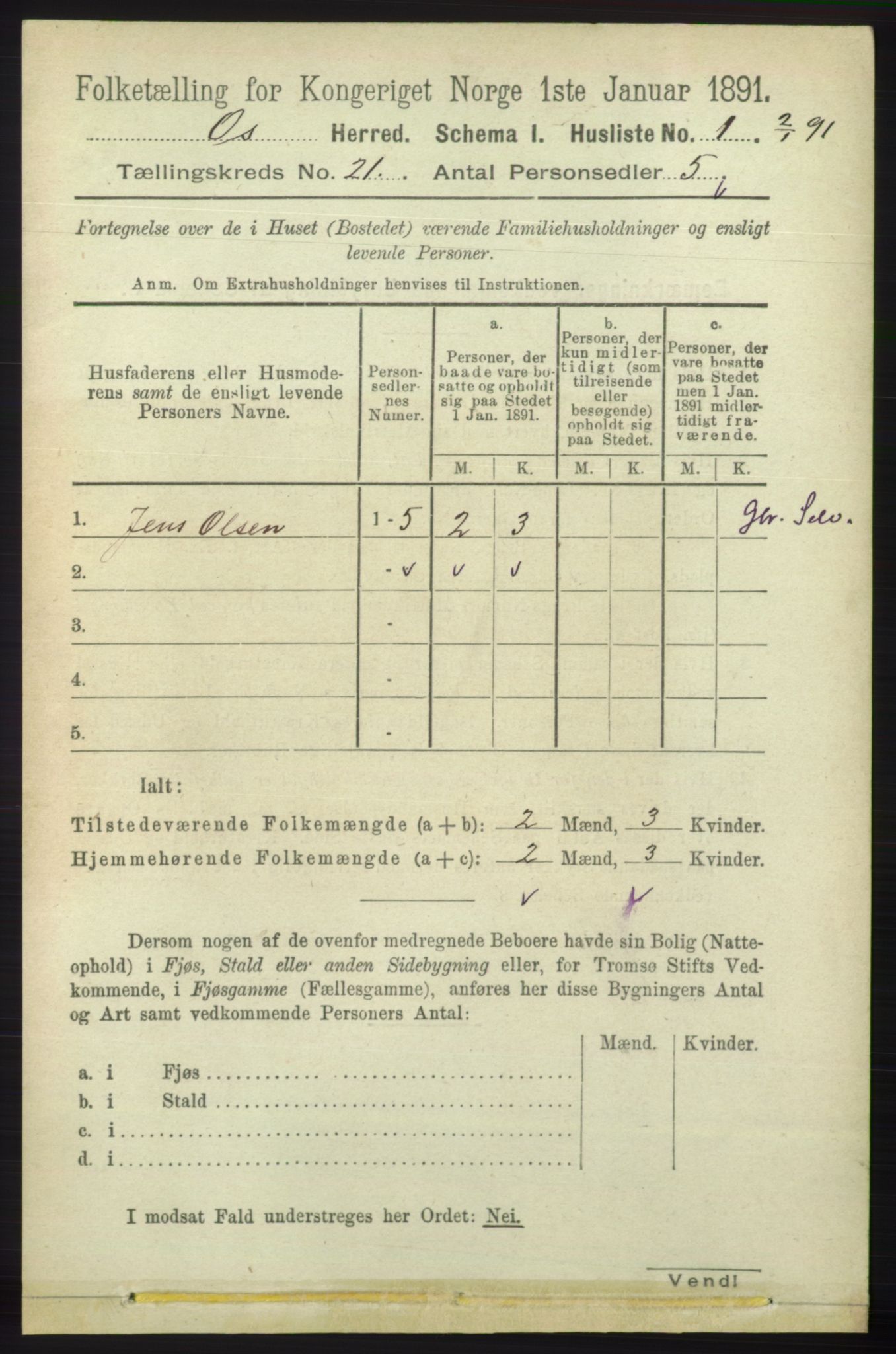 RA, 1891 census for 1243 Os, 1891, p. 4818