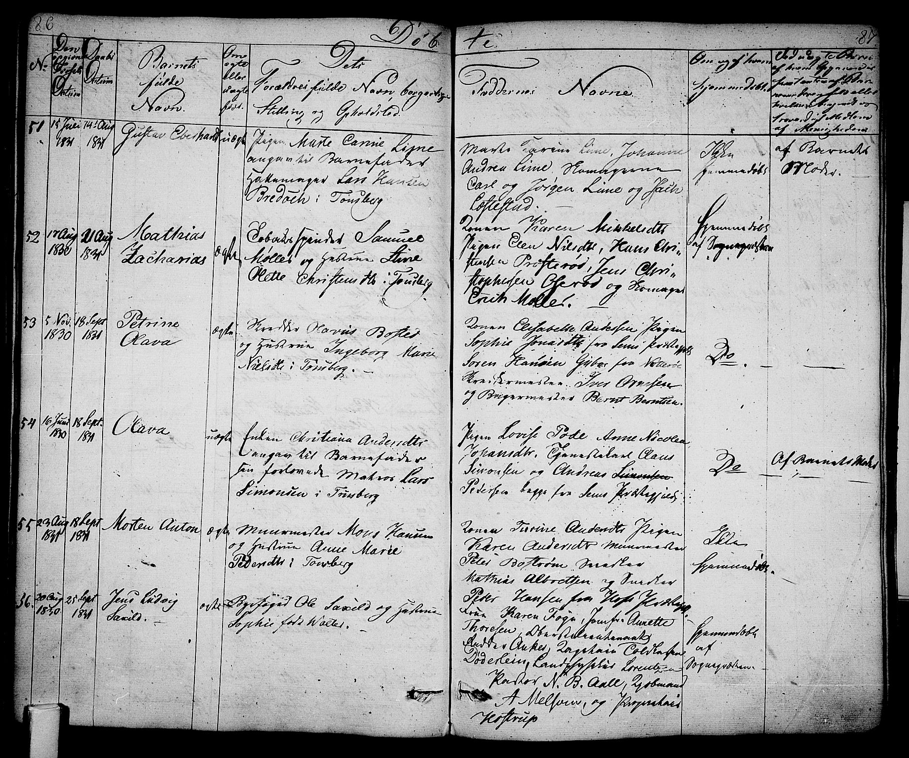 Tønsberg kirkebøker, SAKO/A-330/F/Fa/L0005: Parish register (official) no. I 5, 1827-1836, p. 86-87