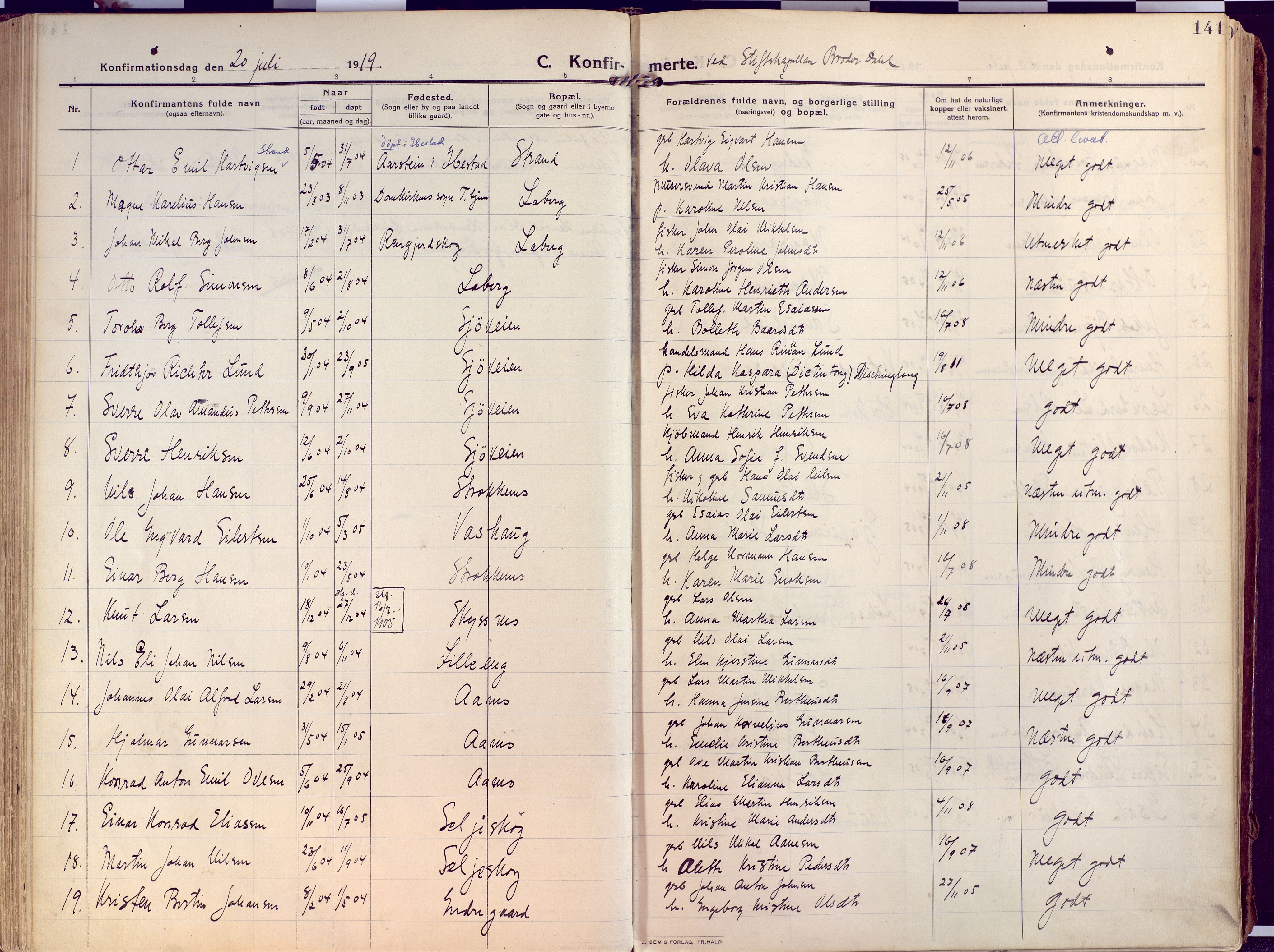 Salangen sokneprestembete, AV/SATØ-S-1324/H/Ha/L0004kirke: Parish register (official) no. 4, 1912-1927, p. 141