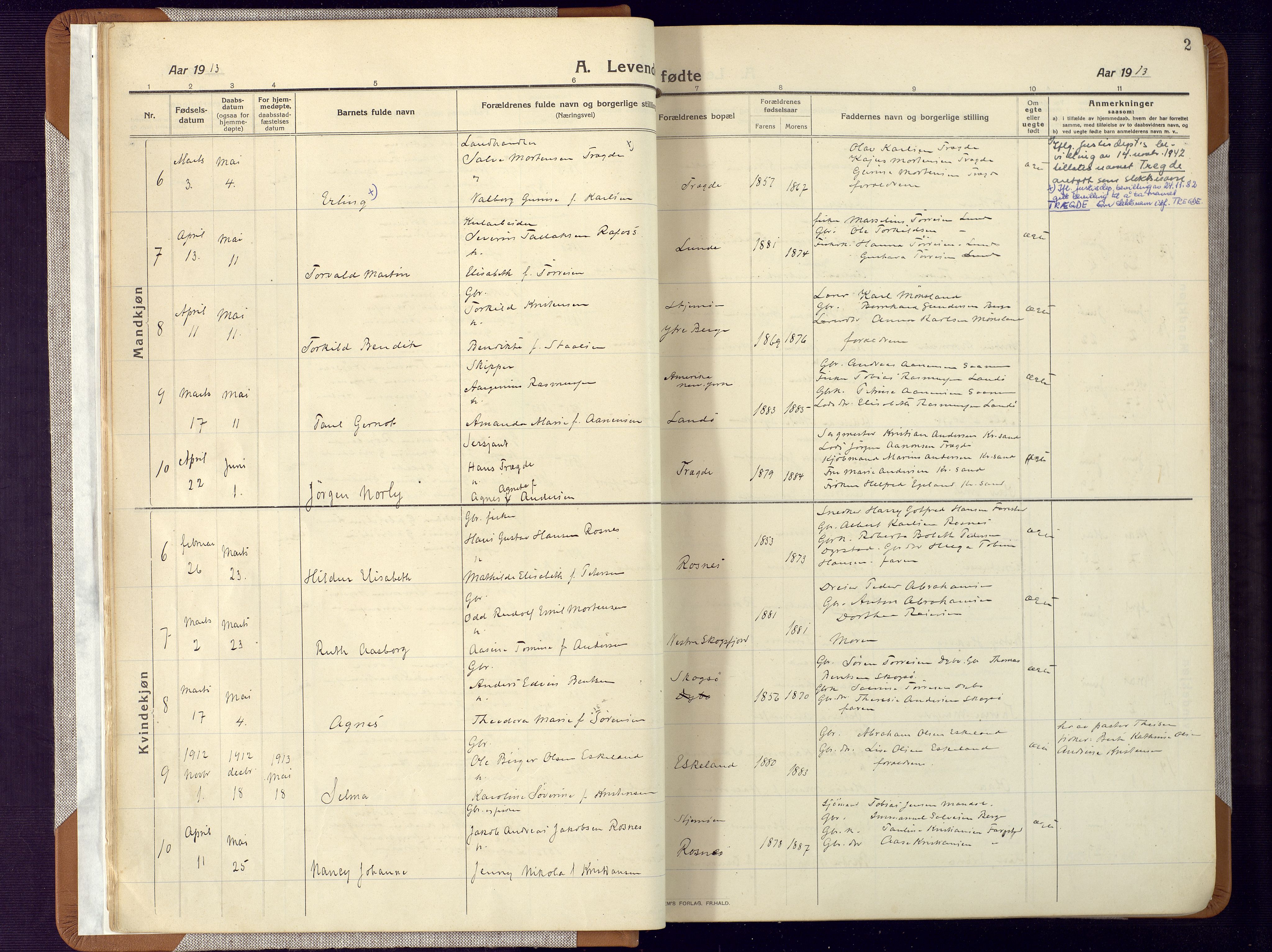 Mandal sokneprestkontor, SAK/1111-0030/F/Fa/Faa/L0022: Parish register (official) no. A 22, 1913-1925, p. 2
