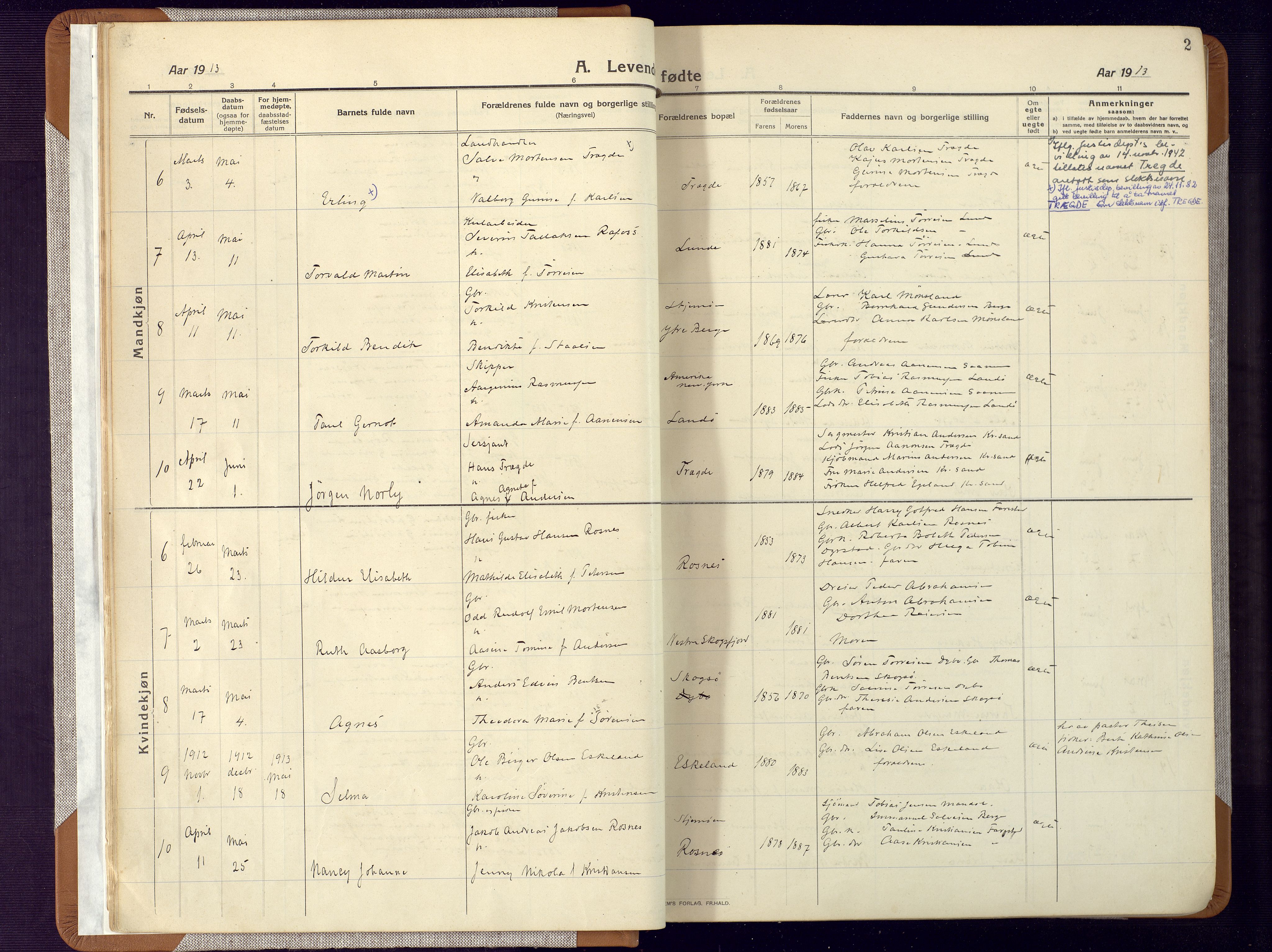 Mandal sokneprestkontor, AV/SAK-1111-0030/F/Fa/Faa/L0022: Parish register (official) no. A 22, 1913-1925, p. 2