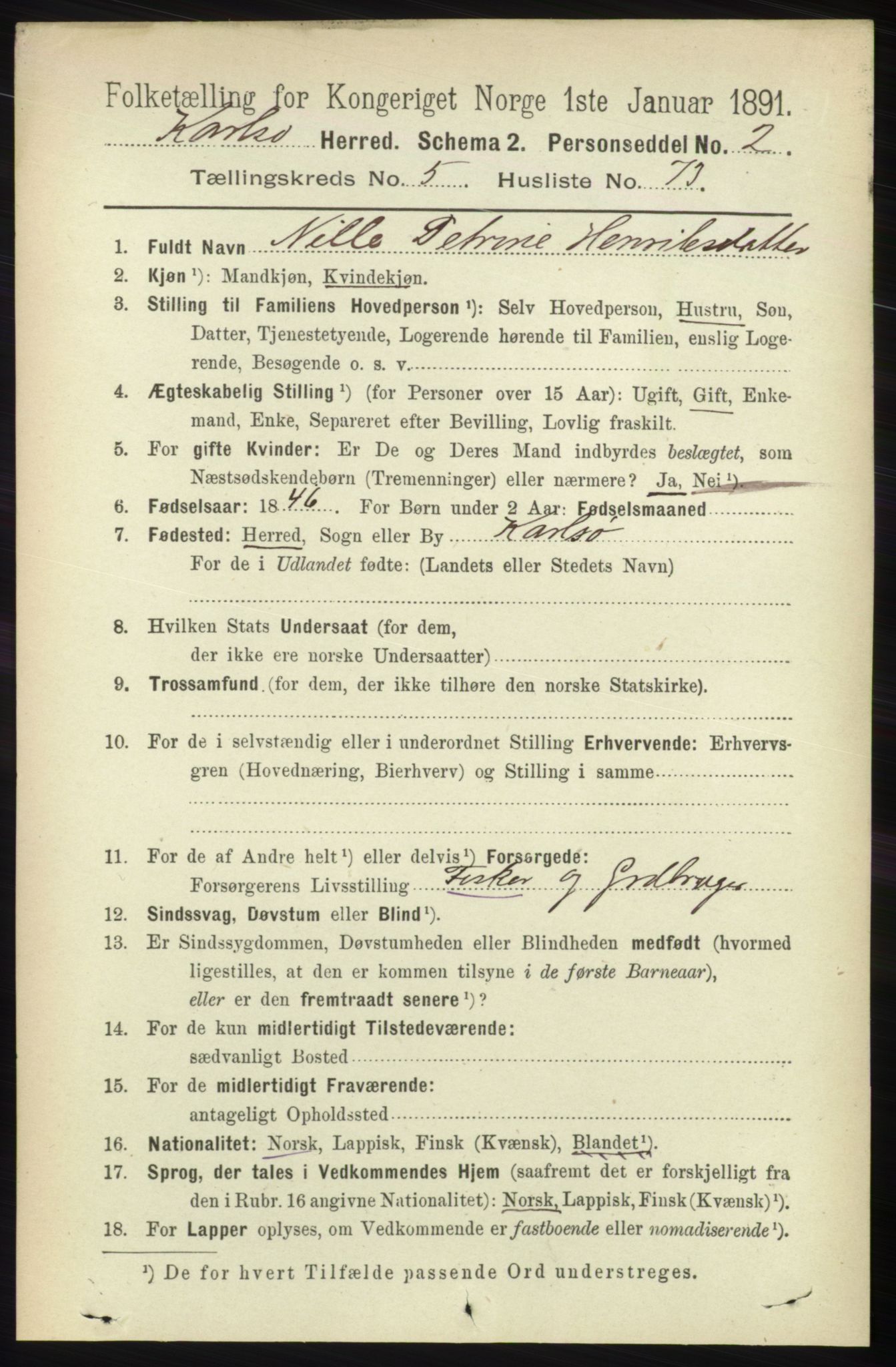 RA, 1891 census for 1936 Karlsøy, 1891, p. 1792