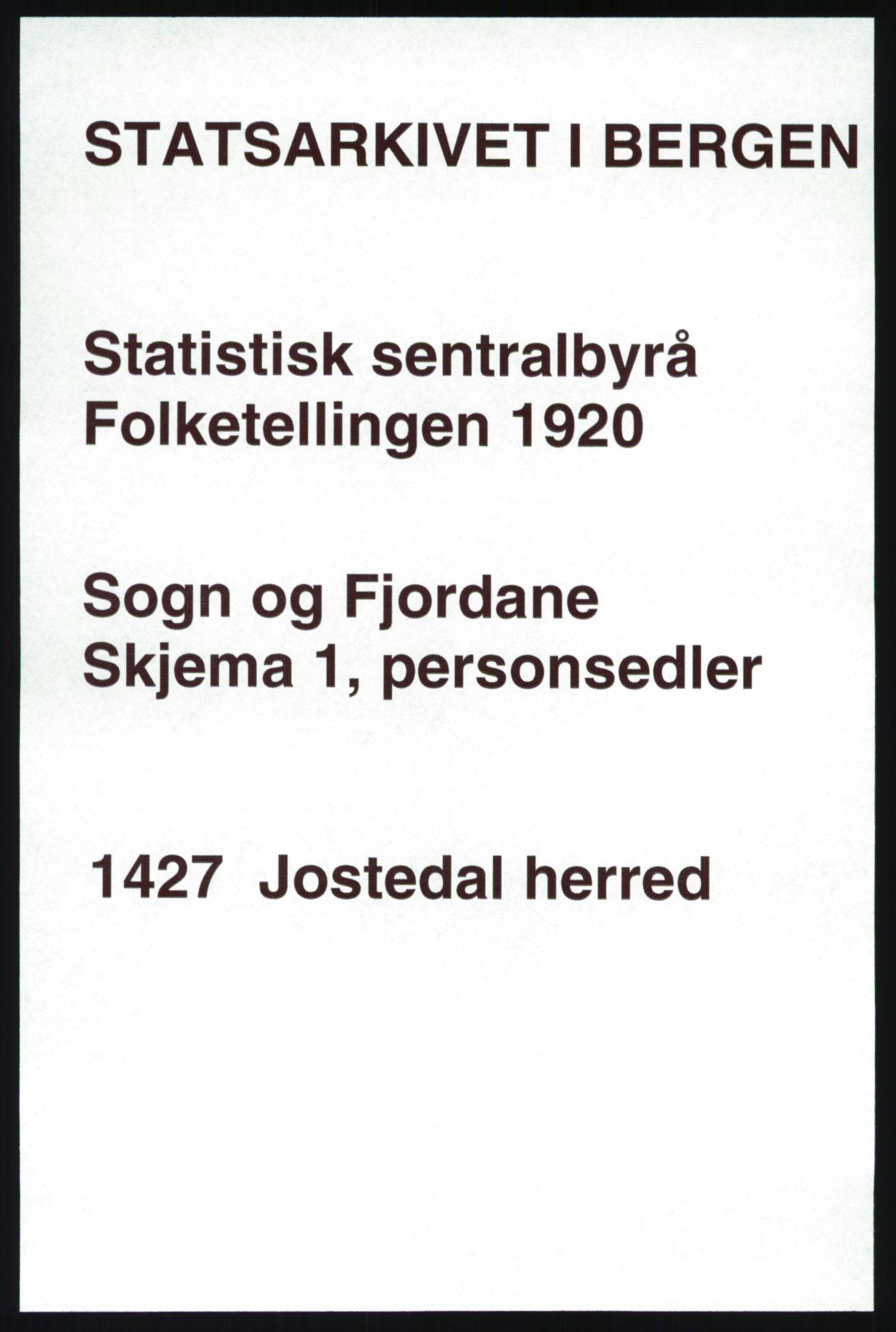 SAB, 1920 census for Jostedal, 1920, p. 306