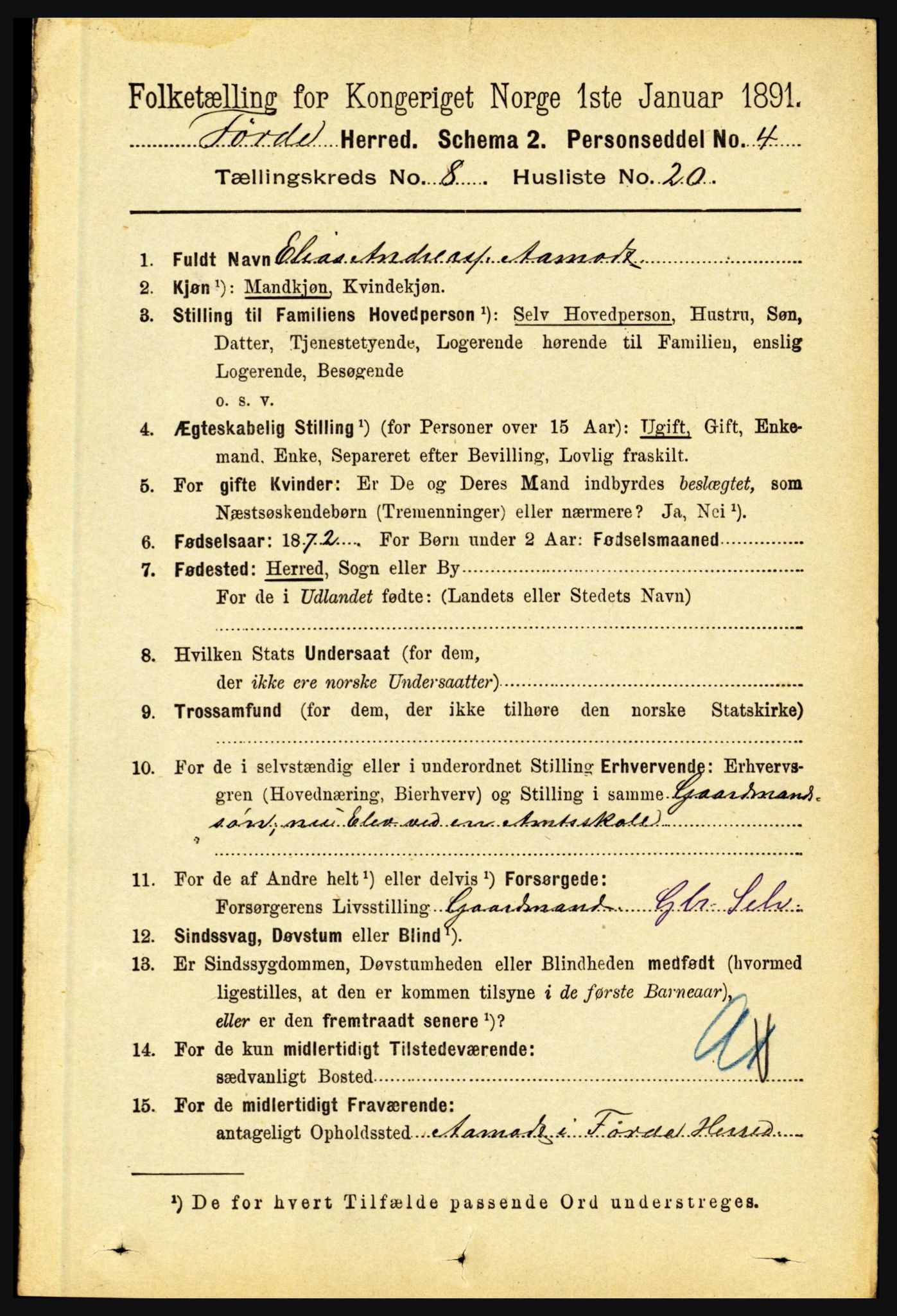 RA, 1891 census for 1432 Førde, 1891, p. 2996