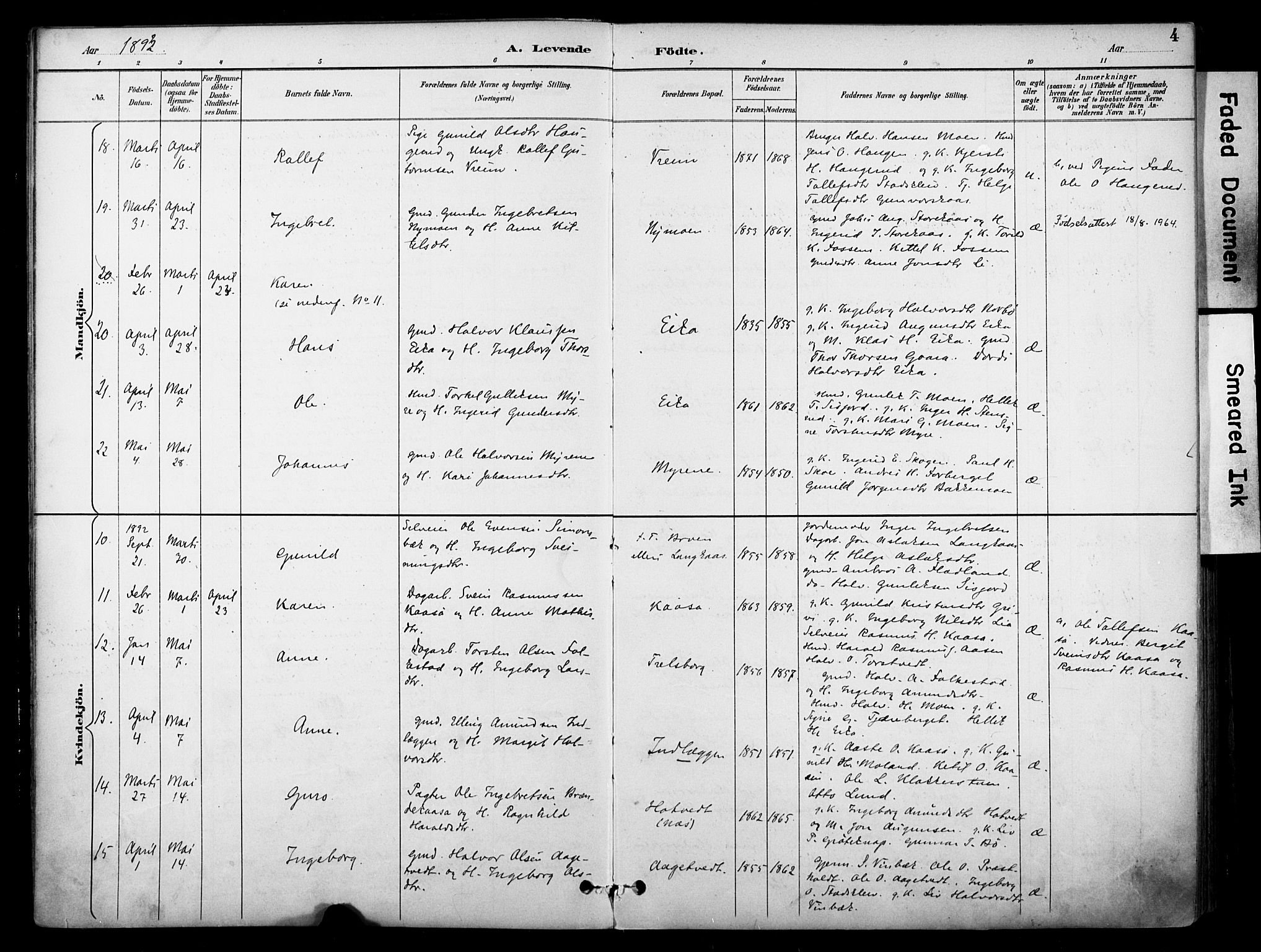 Bø kirkebøker, AV/SAKO-A-257/F/Fa/L0011: Parish register (official) no. 11, 1892-1900, p. 4