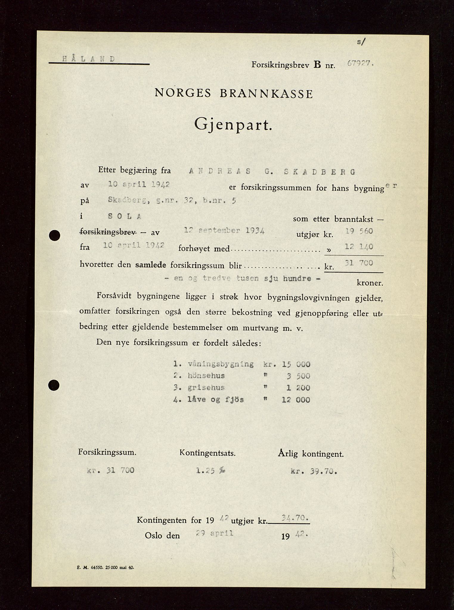 Håland lensmannskontor, SAST/A-100100/Gob/L0010: Branntakstprotokoll - skjematakst. Register i boken., 1933-1936