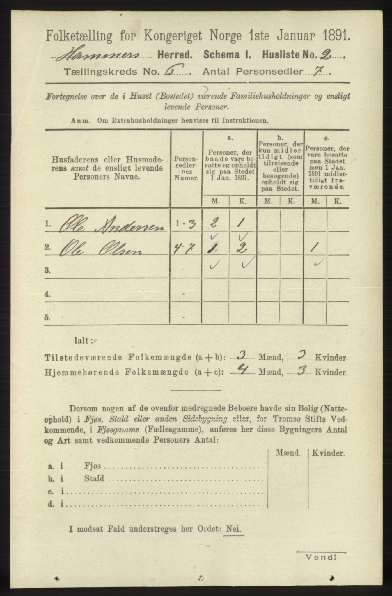 RA, 1891 census for 1254 Hamre, 1891, p. 1521
