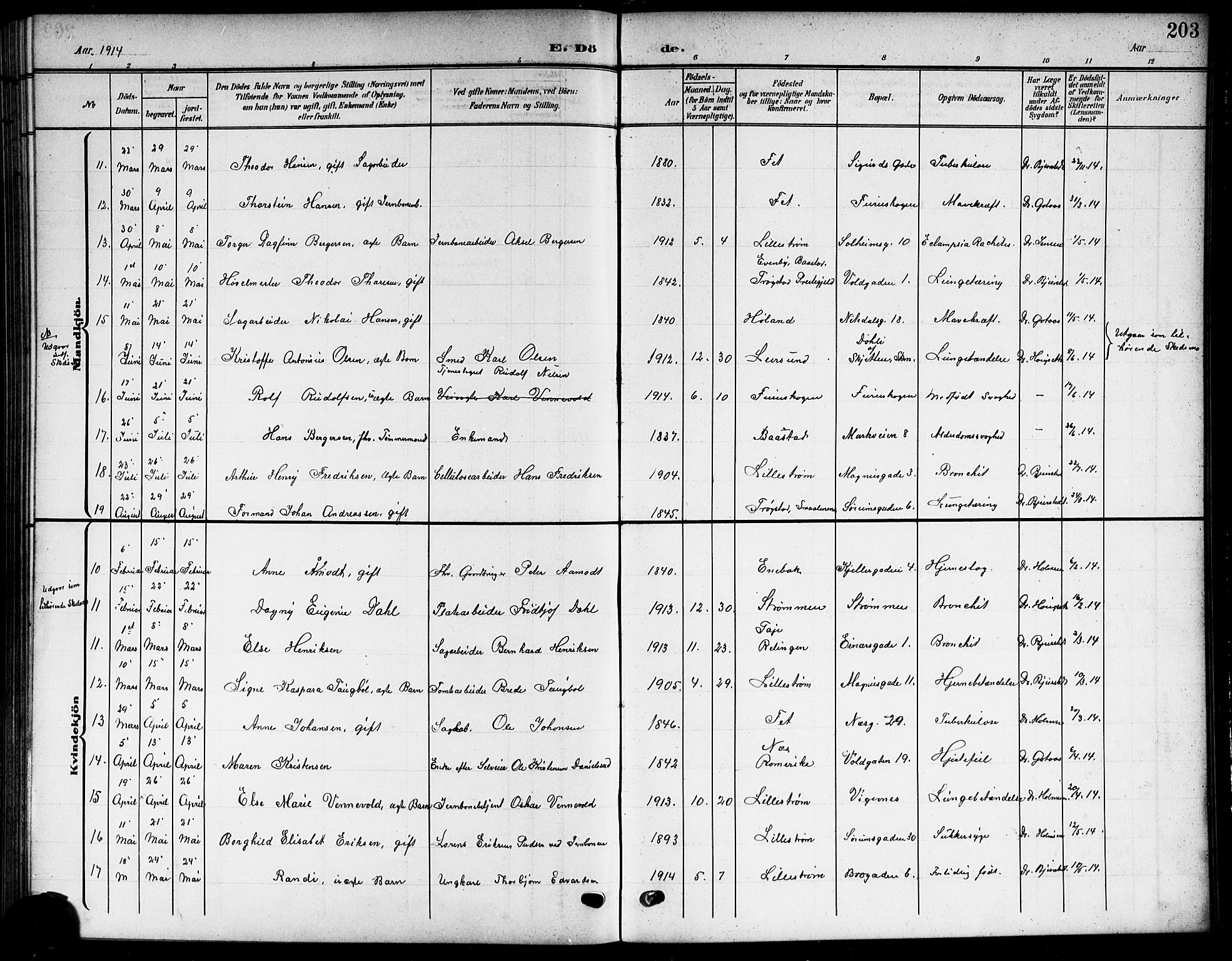 Skedsmo prestekontor Kirkebøker, SAO/A-10033a/G/Gc/L0001: Parish register (copy) no. III 1, 1908-1916, p. 203