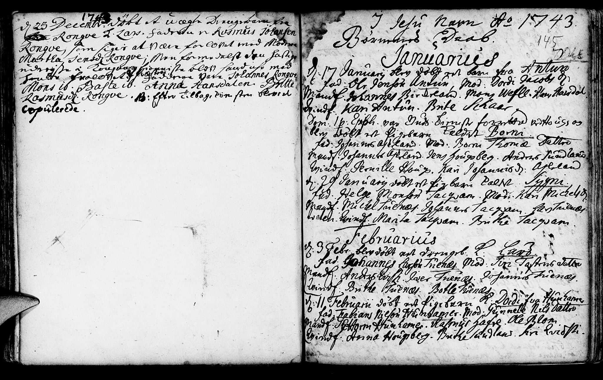 Haus sokneprestembete, AV/SAB-A-75601/H/Haa: Parish register (official) no. A 5, 1733-1747, p. 145