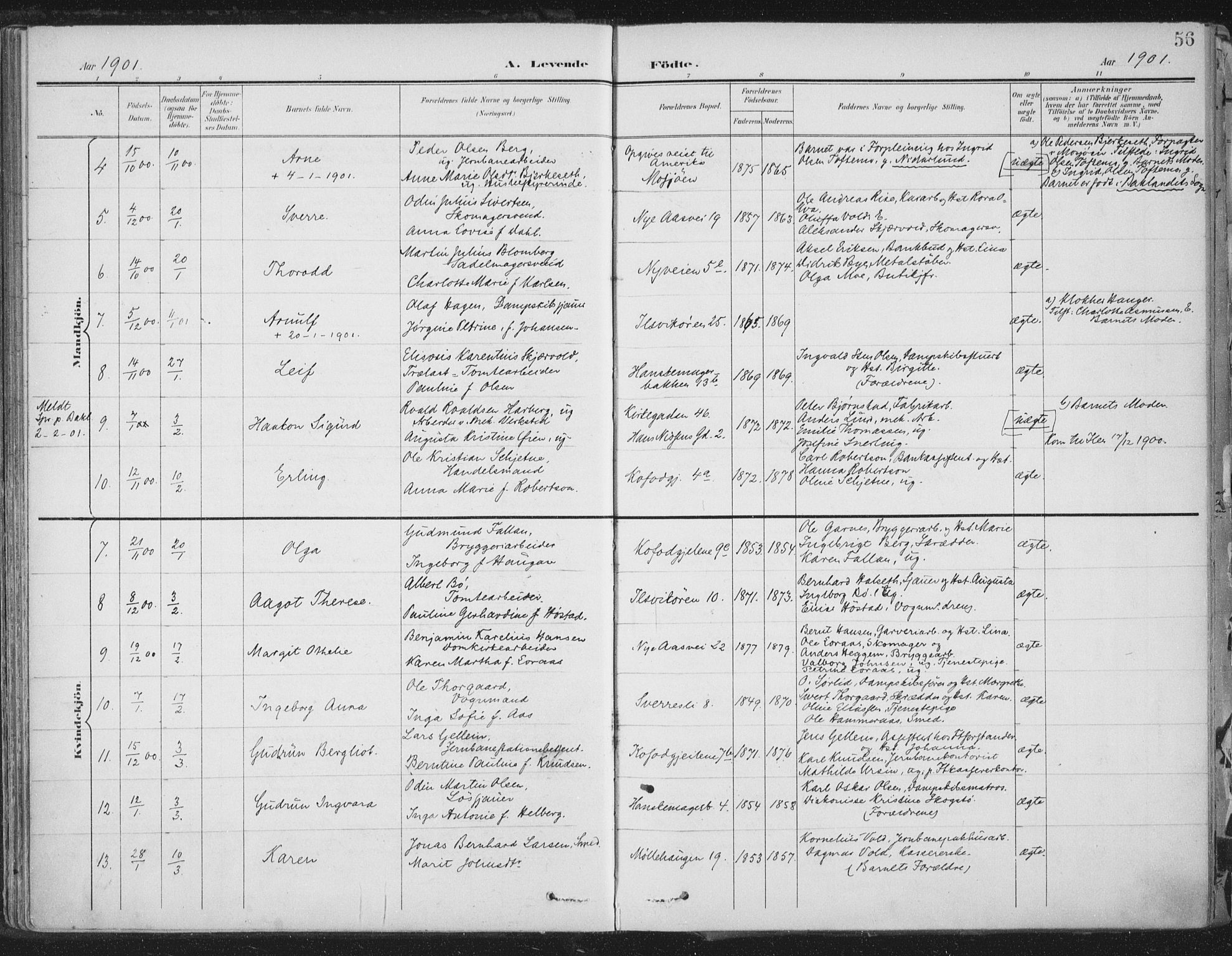 Ministerialprotokoller, klokkerbøker og fødselsregistre - Sør-Trøndelag, SAT/A-1456/603/L0167: Parish register (official) no. 603A06, 1896-1932, p. 56