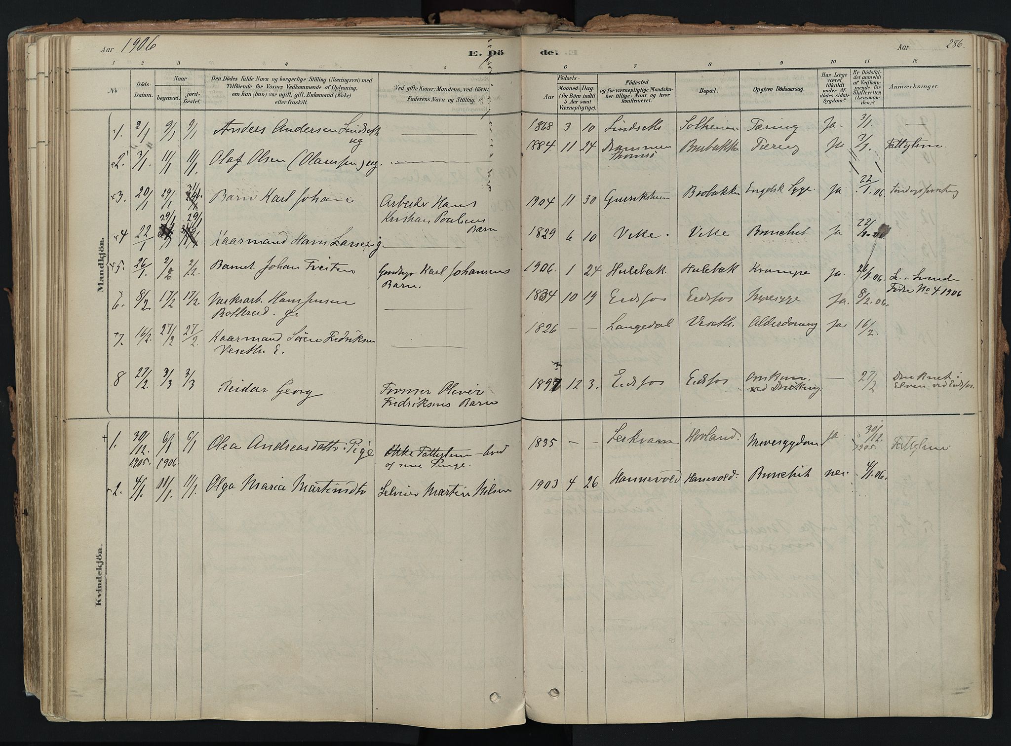 Hof kirkebøker, AV/SAKO-A-64/F/Fa/L0007: Parish register (official) no. I 7, 1878-1940, p. 286