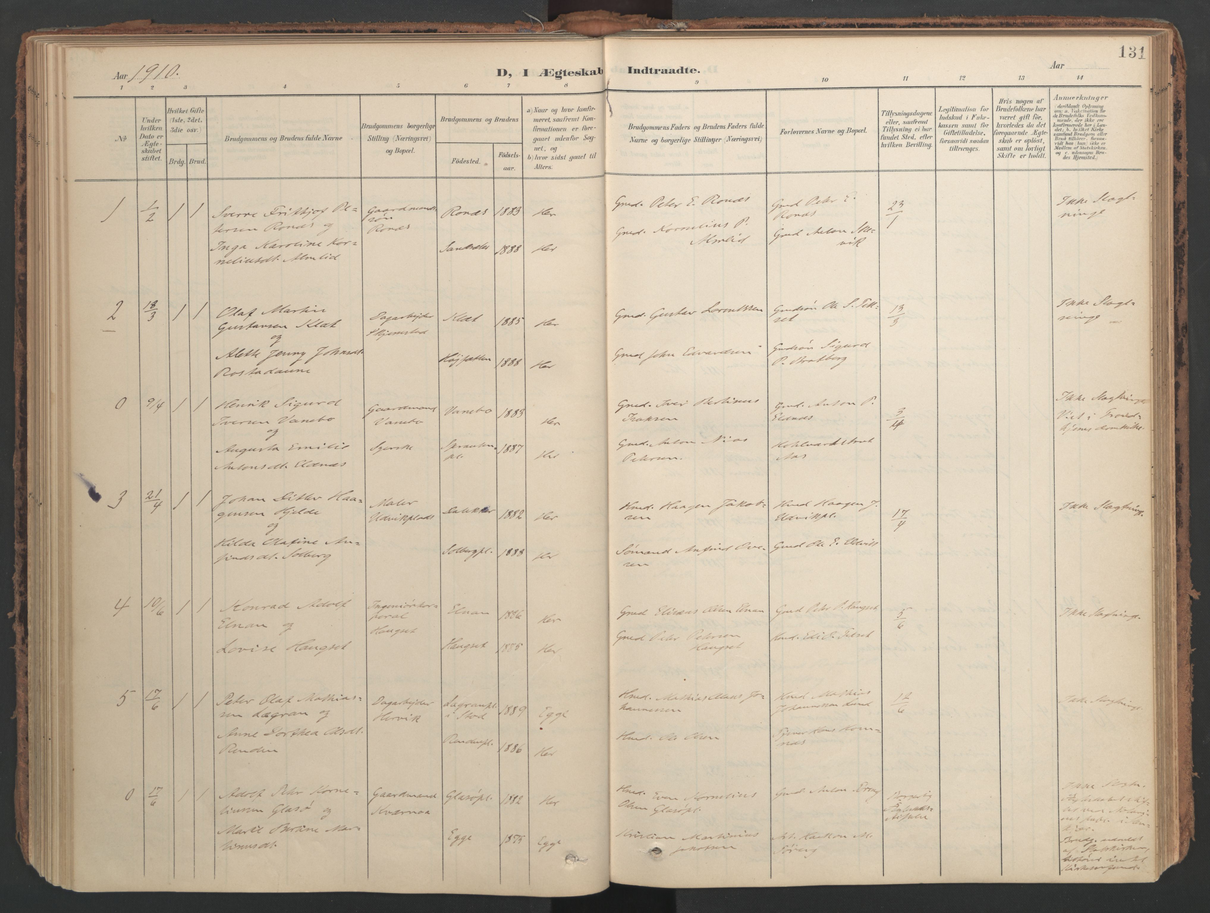 Ministerialprotokoller, klokkerbøker og fødselsregistre - Nord-Trøndelag, SAT/A-1458/741/L0397: Parish register (official) no. 741A11, 1901-1911, p. 131