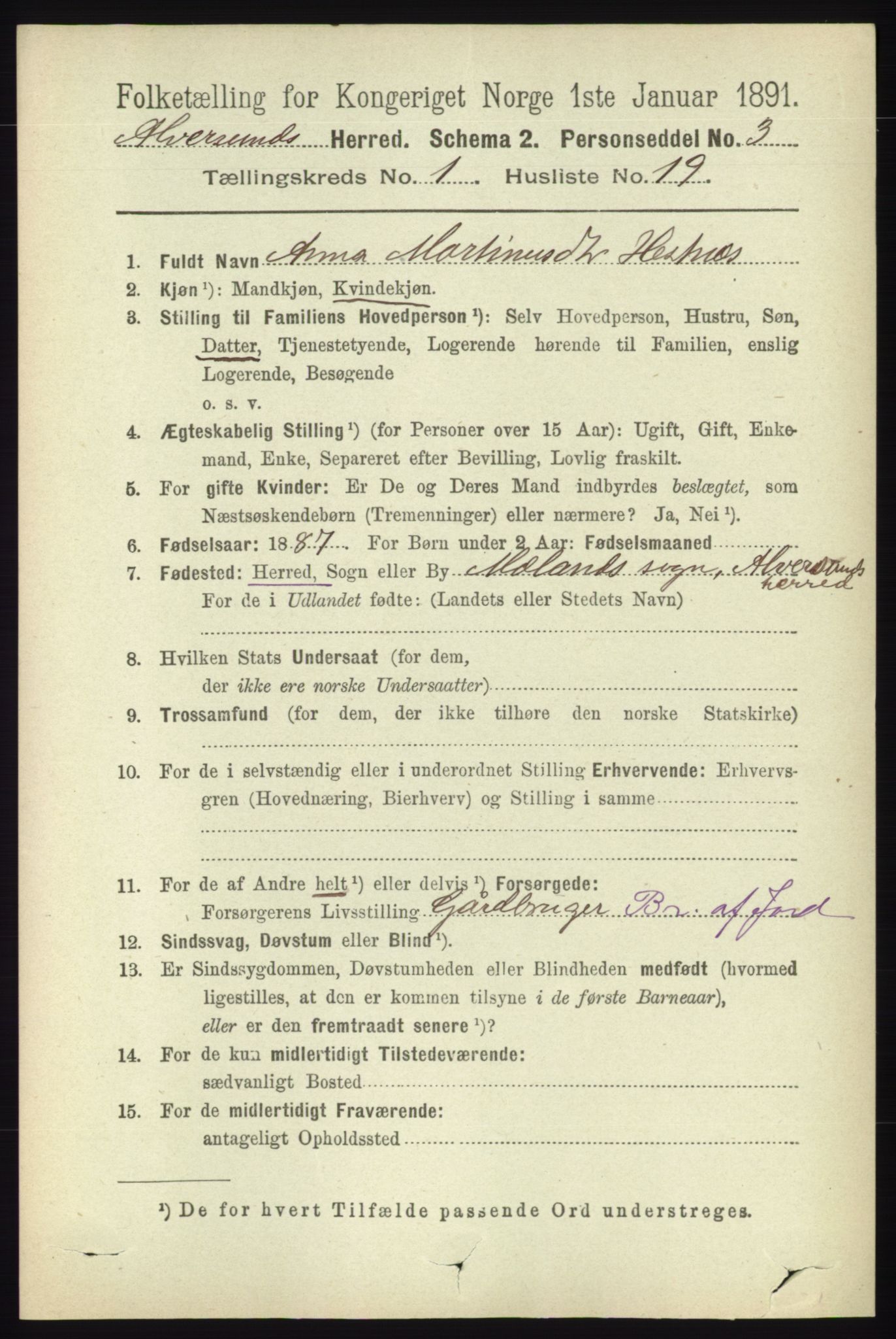 RA, 1891 census for 1257 Alversund, 1891, p. 188