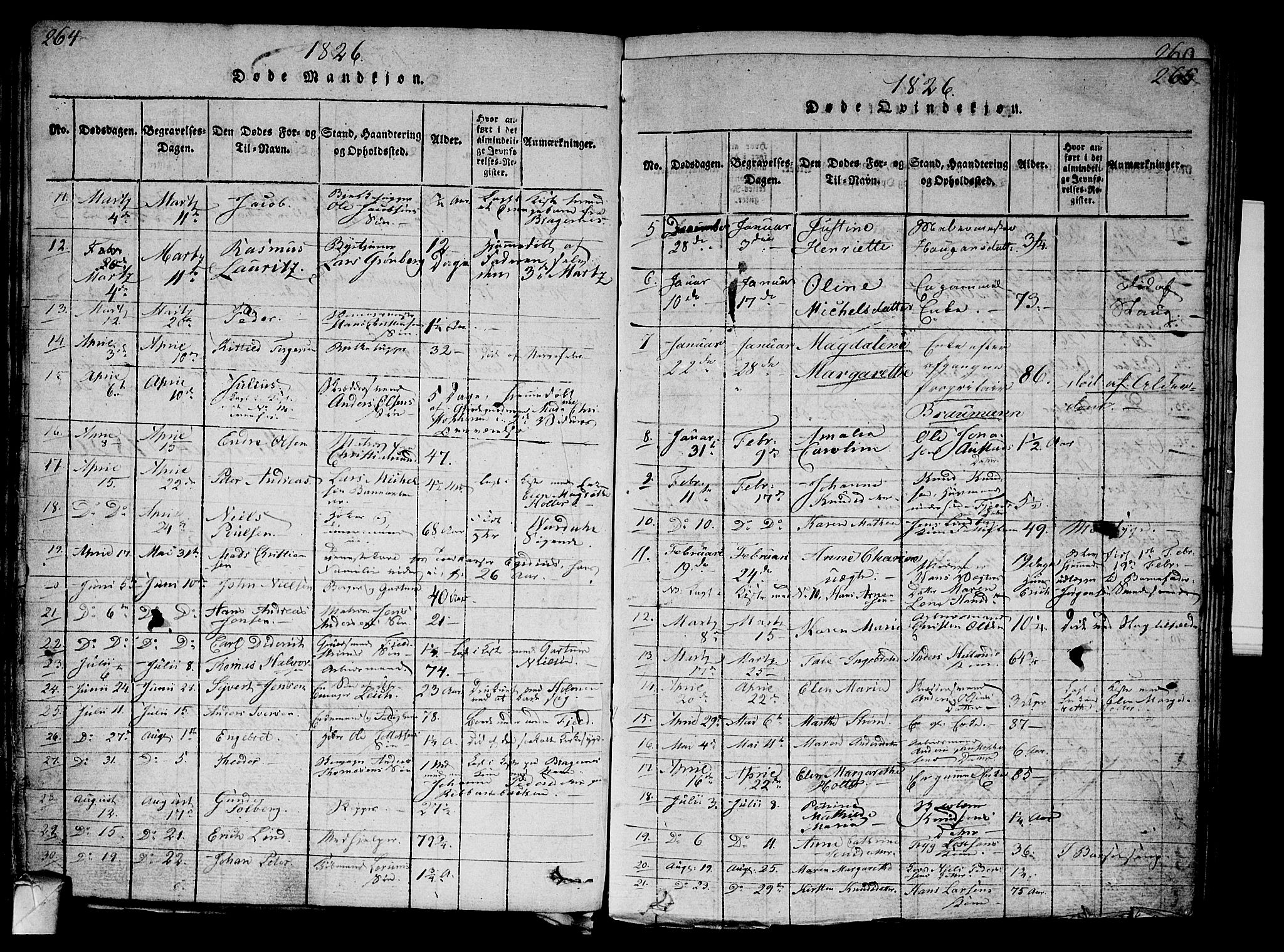 Strømsø kirkebøker, AV/SAKO-A-246/G/Ga/L0001: Parish register (copy) no. 1, 1815-1829, p. 264-265