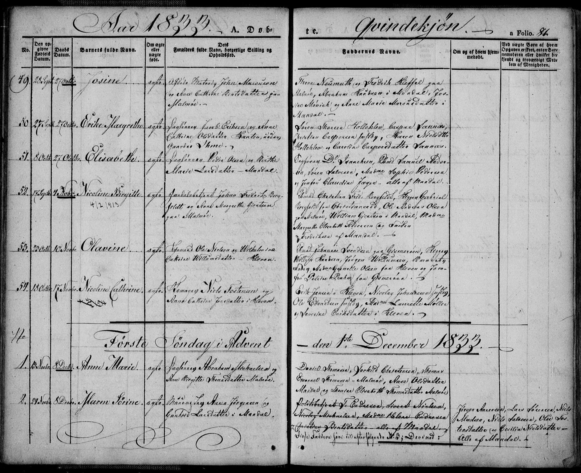 Mandal sokneprestkontor, SAK/1111-0030/F/Fa/Faa/L0011: Parish register (official) no. A 11, 1830-1839, p. 81