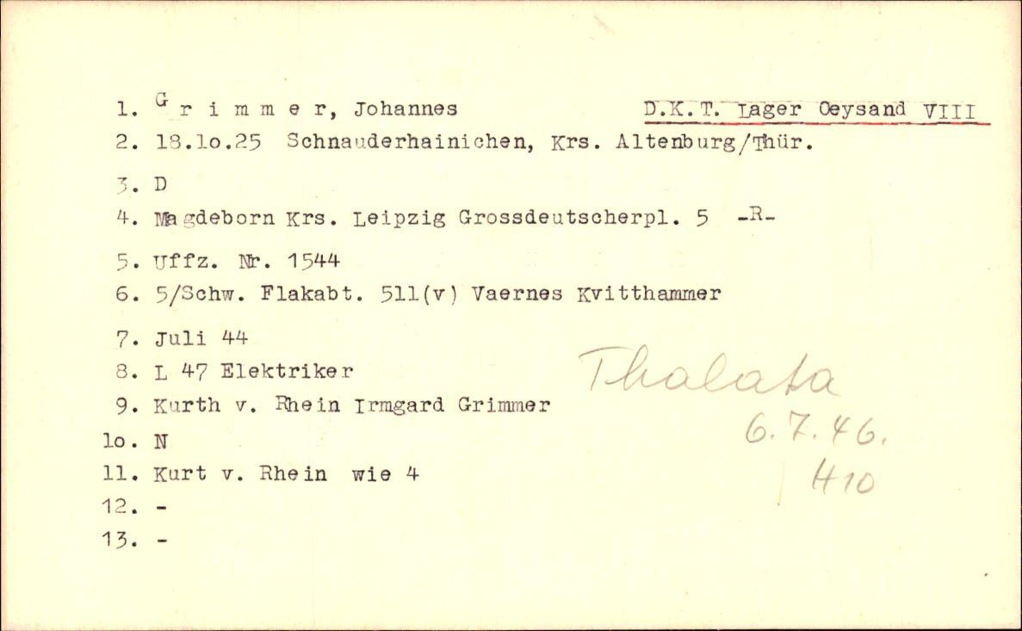 Hjemsendte tyskere , AV/RA-RAFA-6487/D/Db/L0012: Grimmer-Hecht, 1945-1947, p. 1