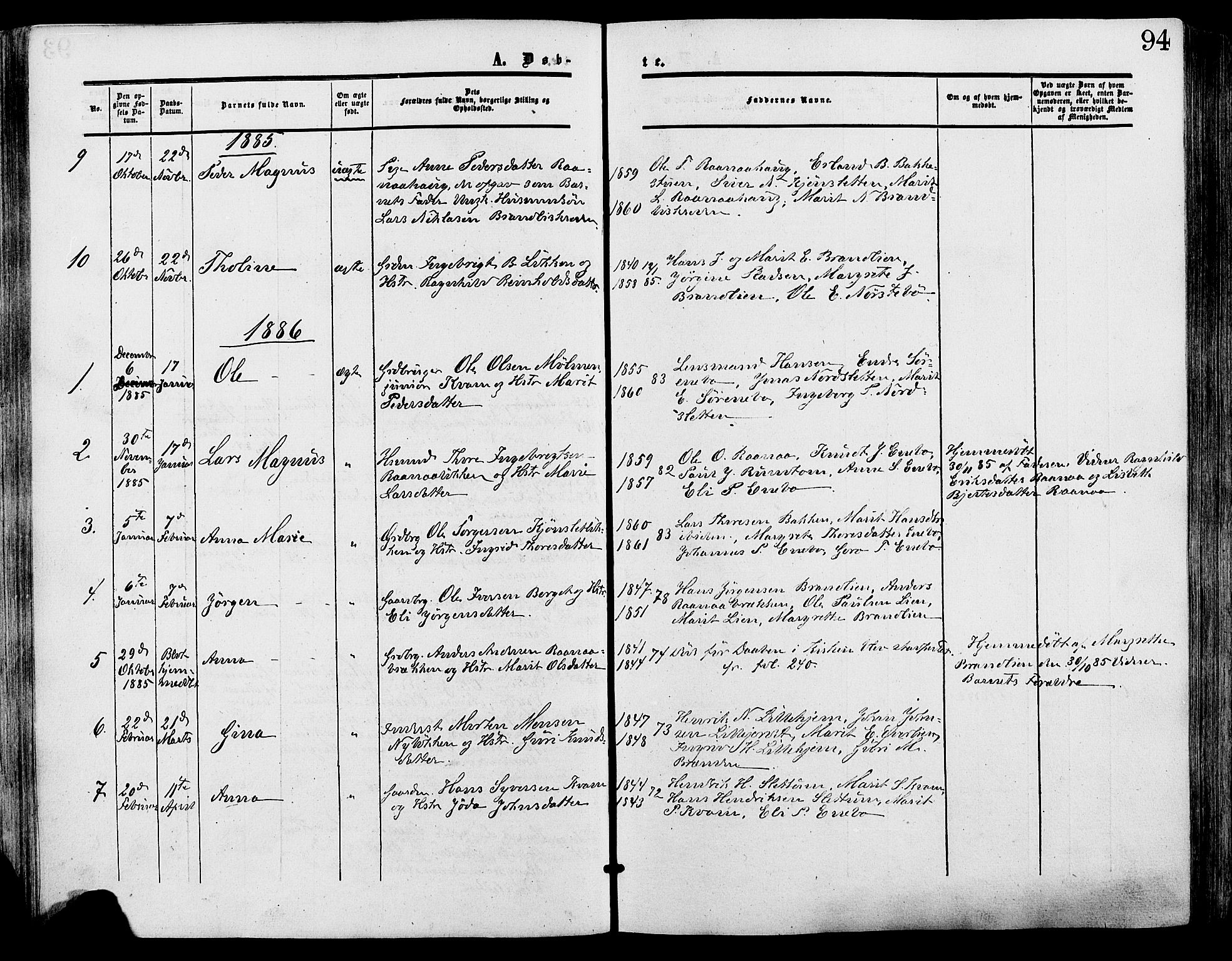 Lesja prestekontor, SAH/PREST-068/H/Ha/Haa/L0009: Parish register (official) no. 9, 1854-1889, p. 94