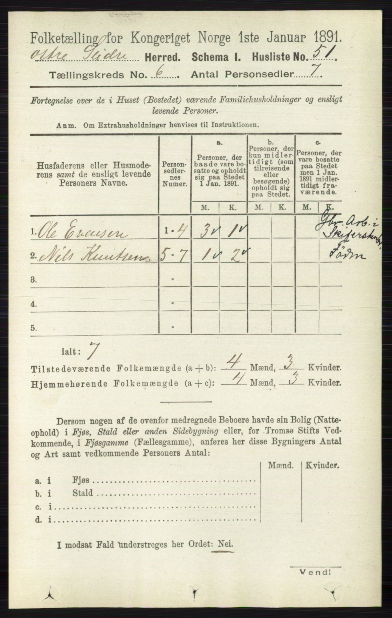 RA, 1891 census for 0544 Øystre Slidre, 1891, p. 1791