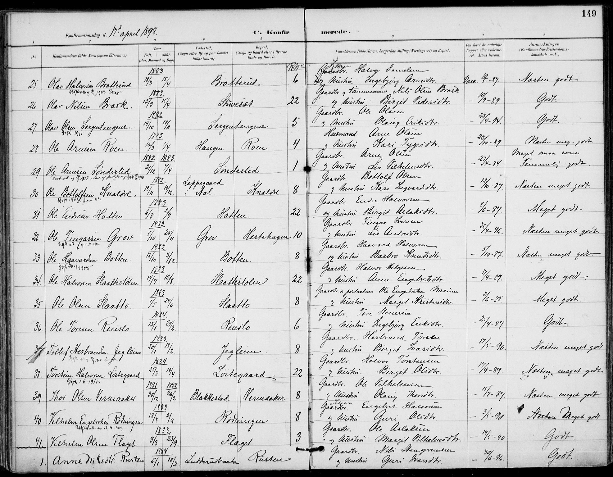 Gol kirkebøker, AV/SAKO-A-226/F/Fa/L0005: Parish register (official) no. I 5, 1887-1900, p. 149