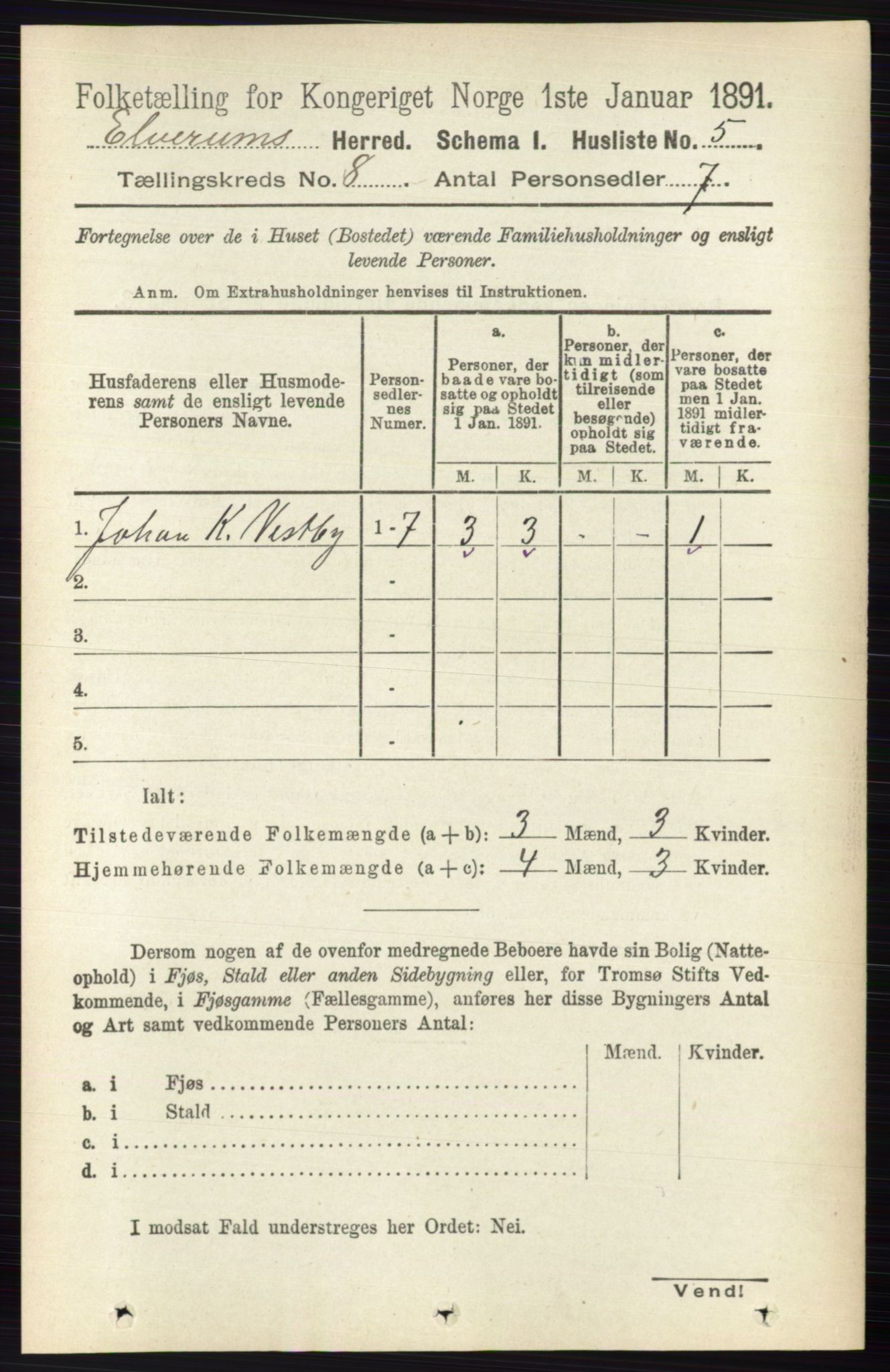RA, 1891 census for 0427 Elverum, 1891, p. 6921
