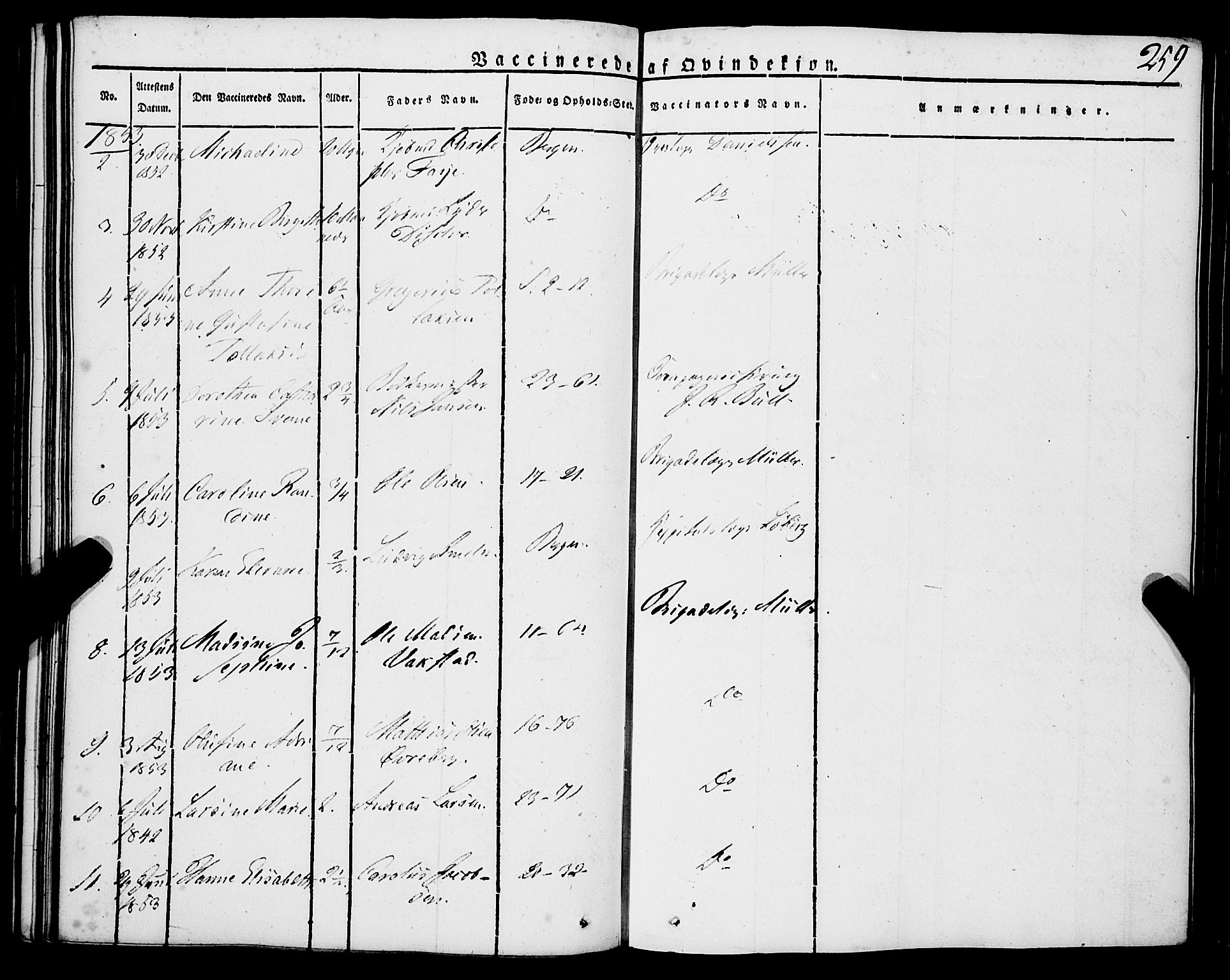 Korskirken sokneprestembete, SAB/A-76101/H/Haa/L0050: Parish register (official) no. F 1, 1821-1869, p. 259