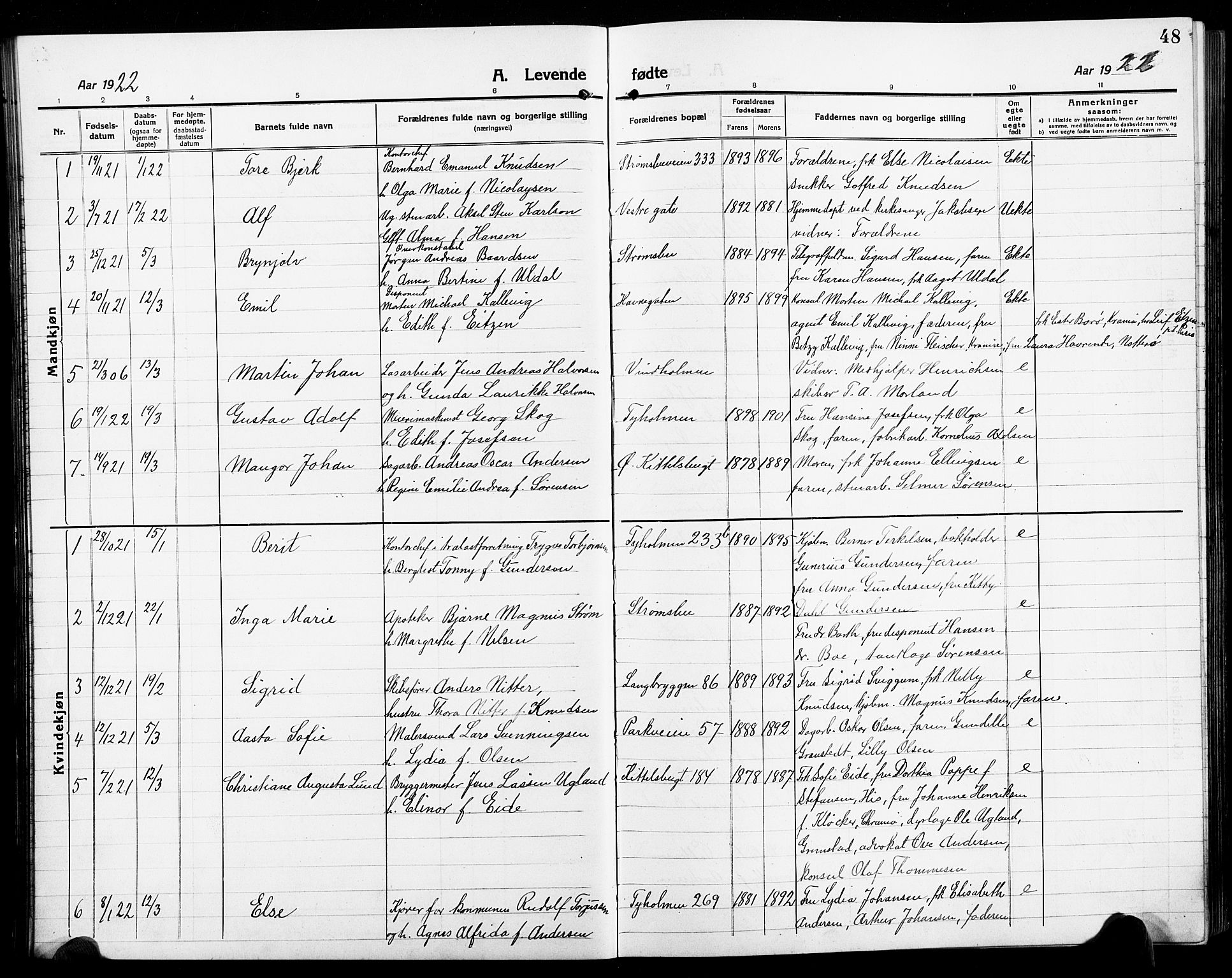 Arendal sokneprestkontor, Trefoldighet, SAK/1111-0040/F/Fb/L0007: Parish register (copy) no. B 7, 1916-1927, p. 48