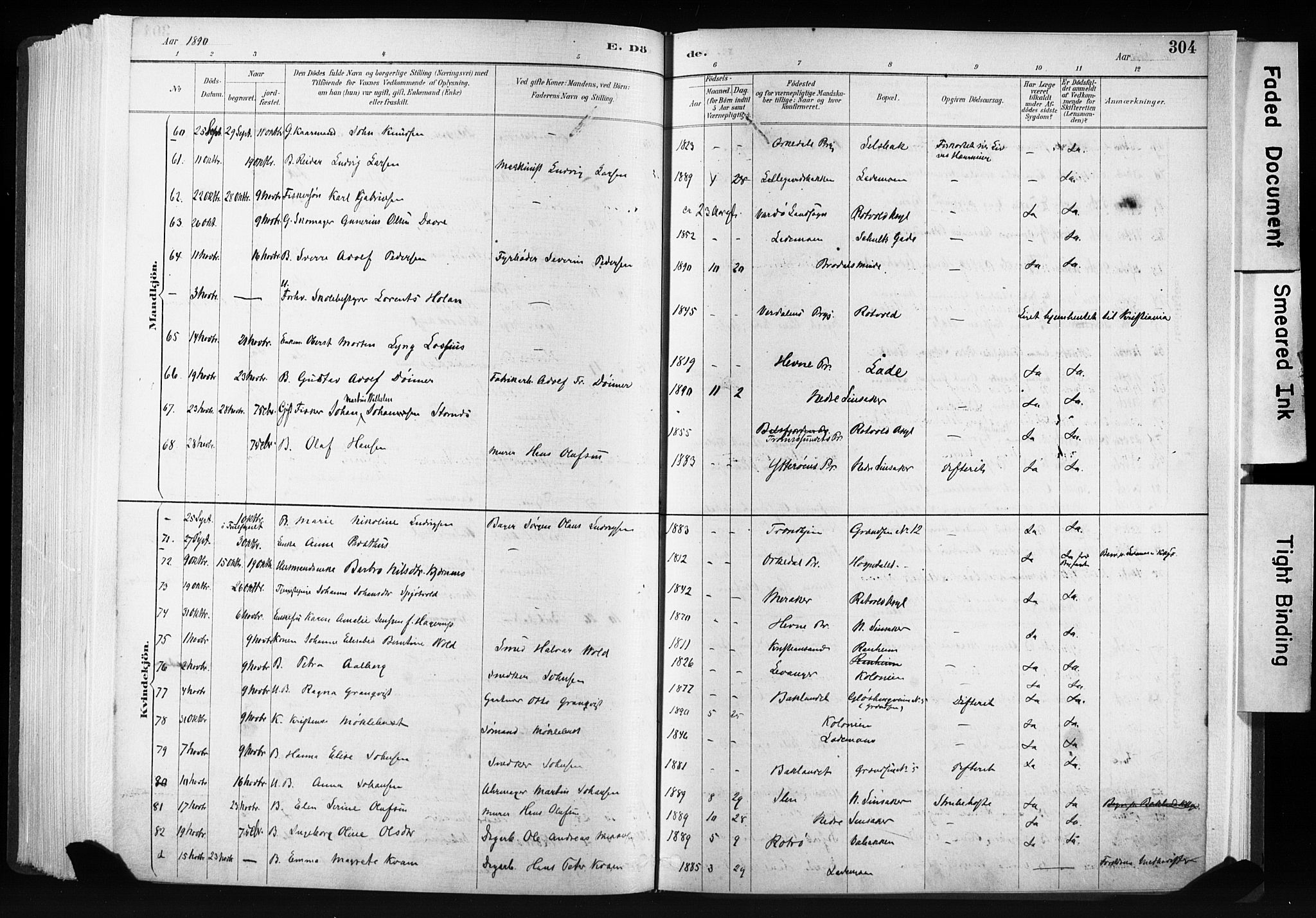 Ministerialprotokoller, klokkerbøker og fødselsregistre - Sør-Trøndelag, SAT/A-1456/606/L0300: Parish register (official) no. 606A15, 1886-1893, p. 304