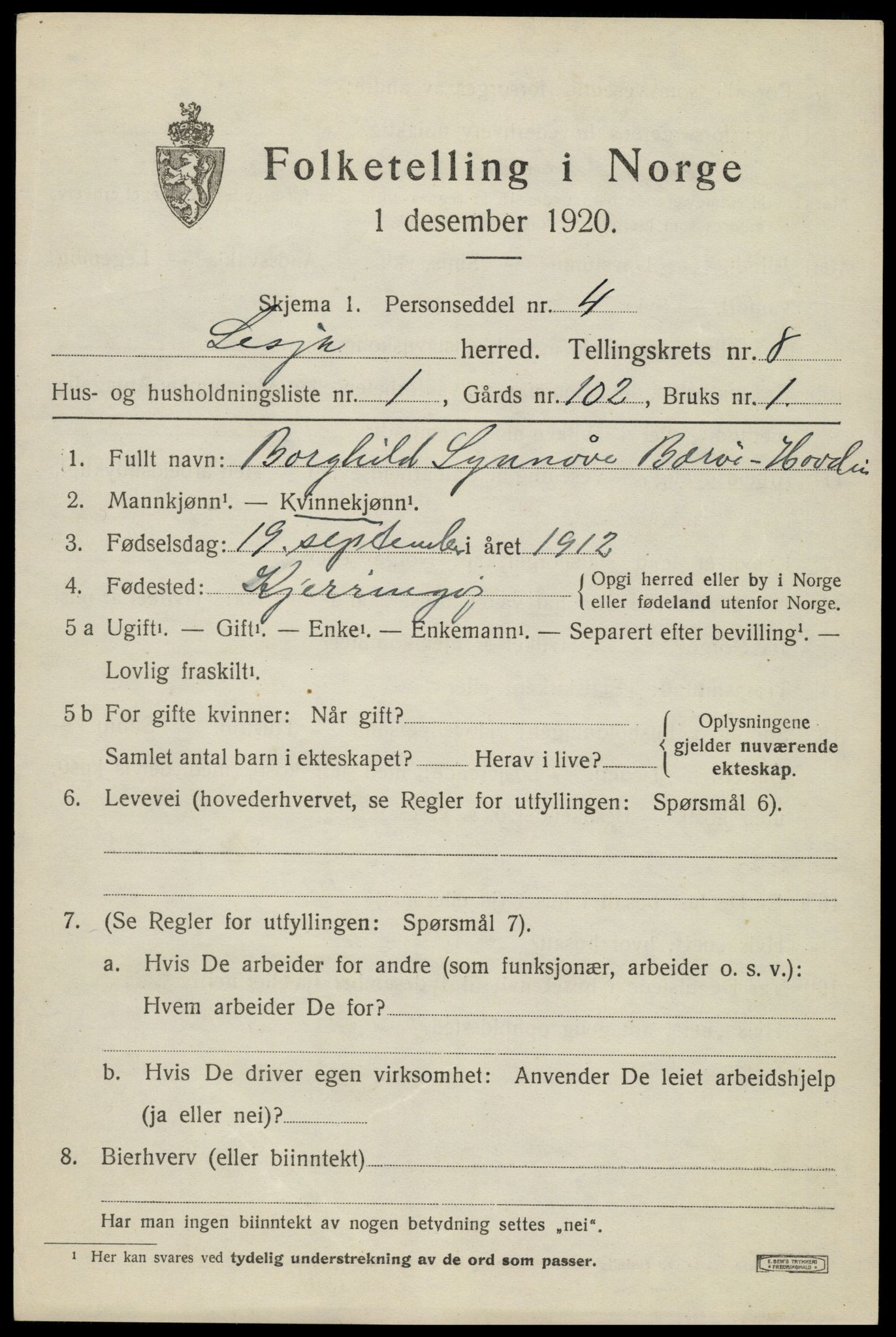 SAH, 1920 census for Lesja, 1920, p. 4712