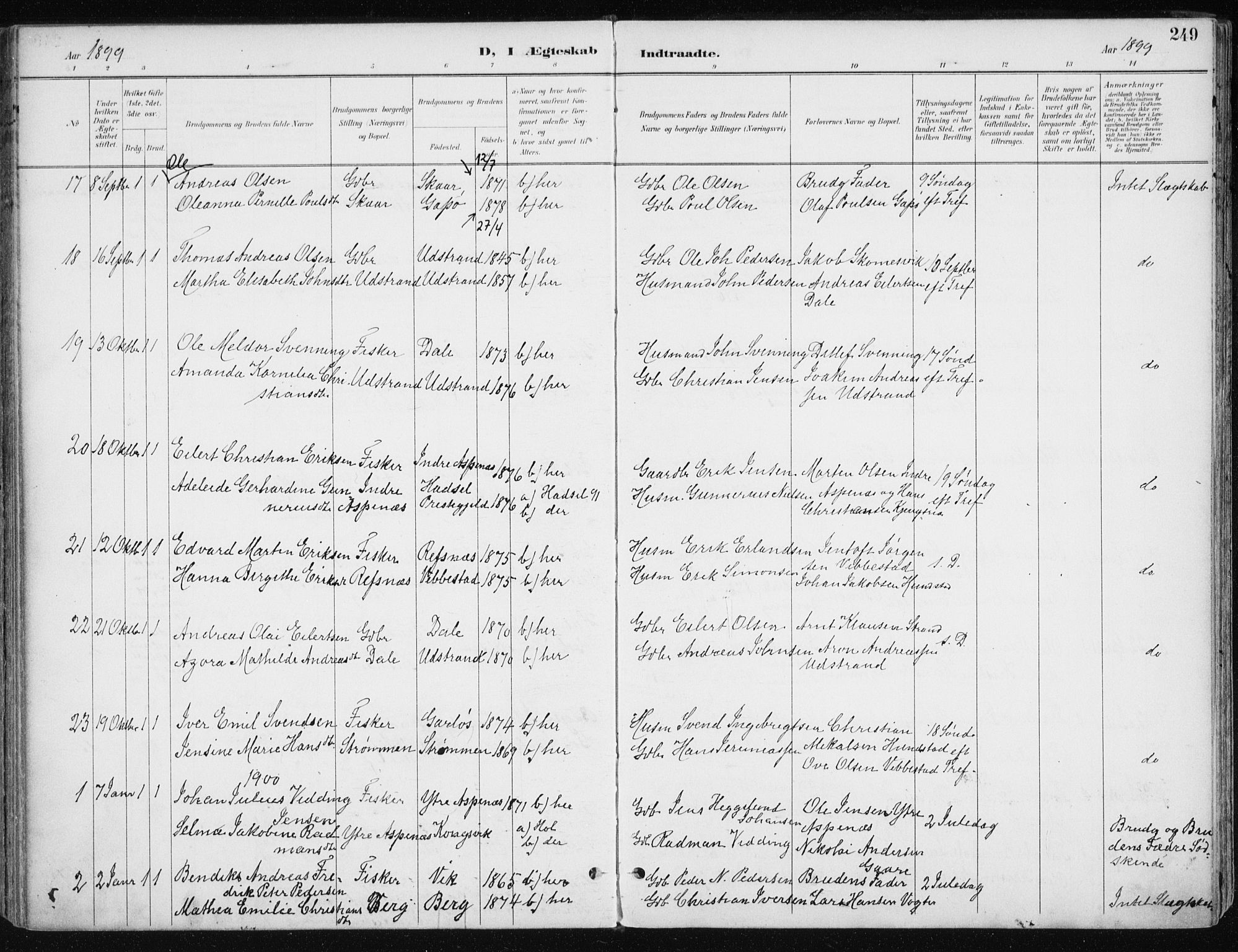 Kvæfjord sokneprestkontor, SATØ/S-1323/G/Ga/Gaa/L0006kirke: Parish register (official) no. 6, 1895-1914, p. 249