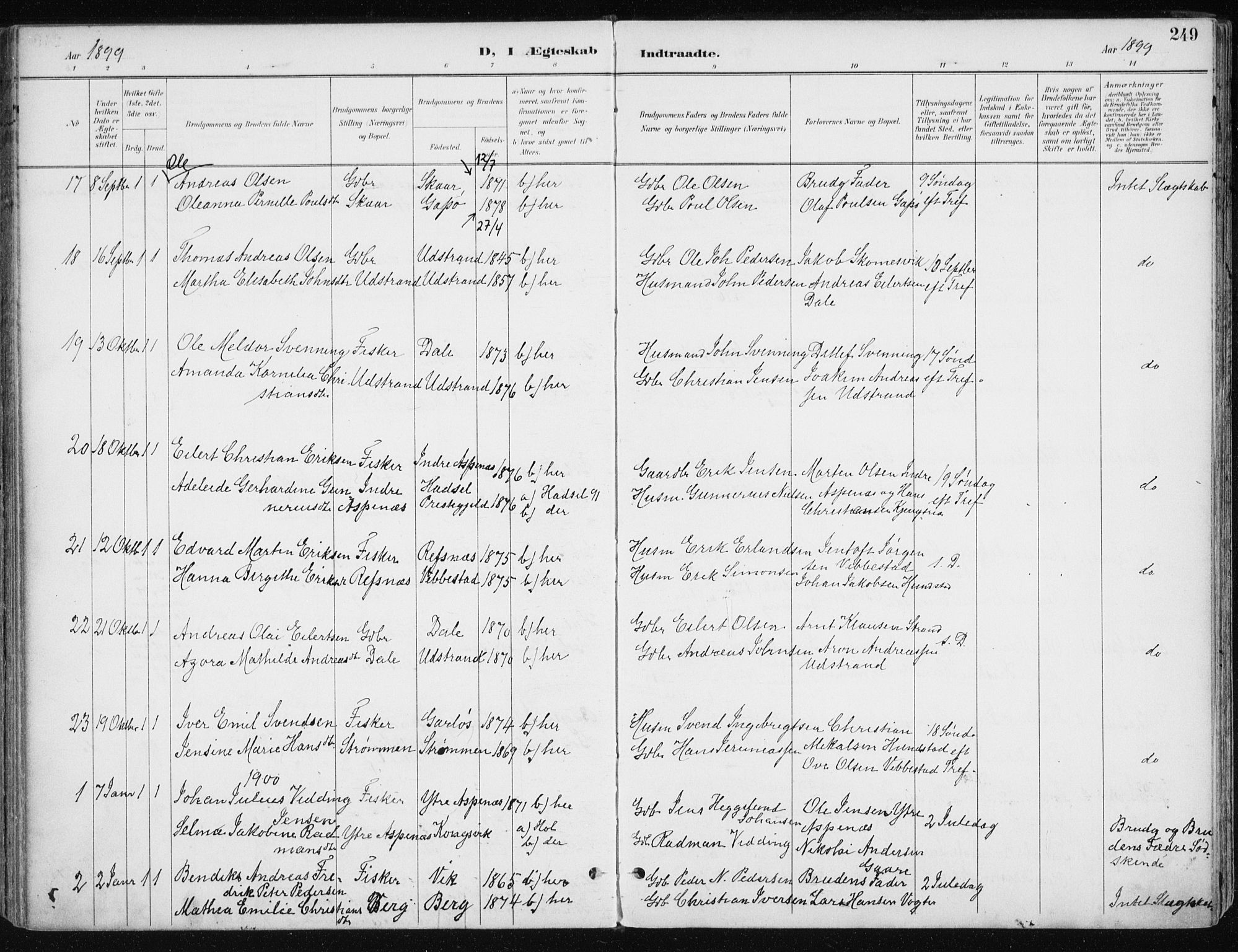 Kvæfjord sokneprestkontor, AV/SATØ-S-1323/G/Ga/Gaa/L0006kirke: Parish register (official) no. 6, 1895-1914, p. 249