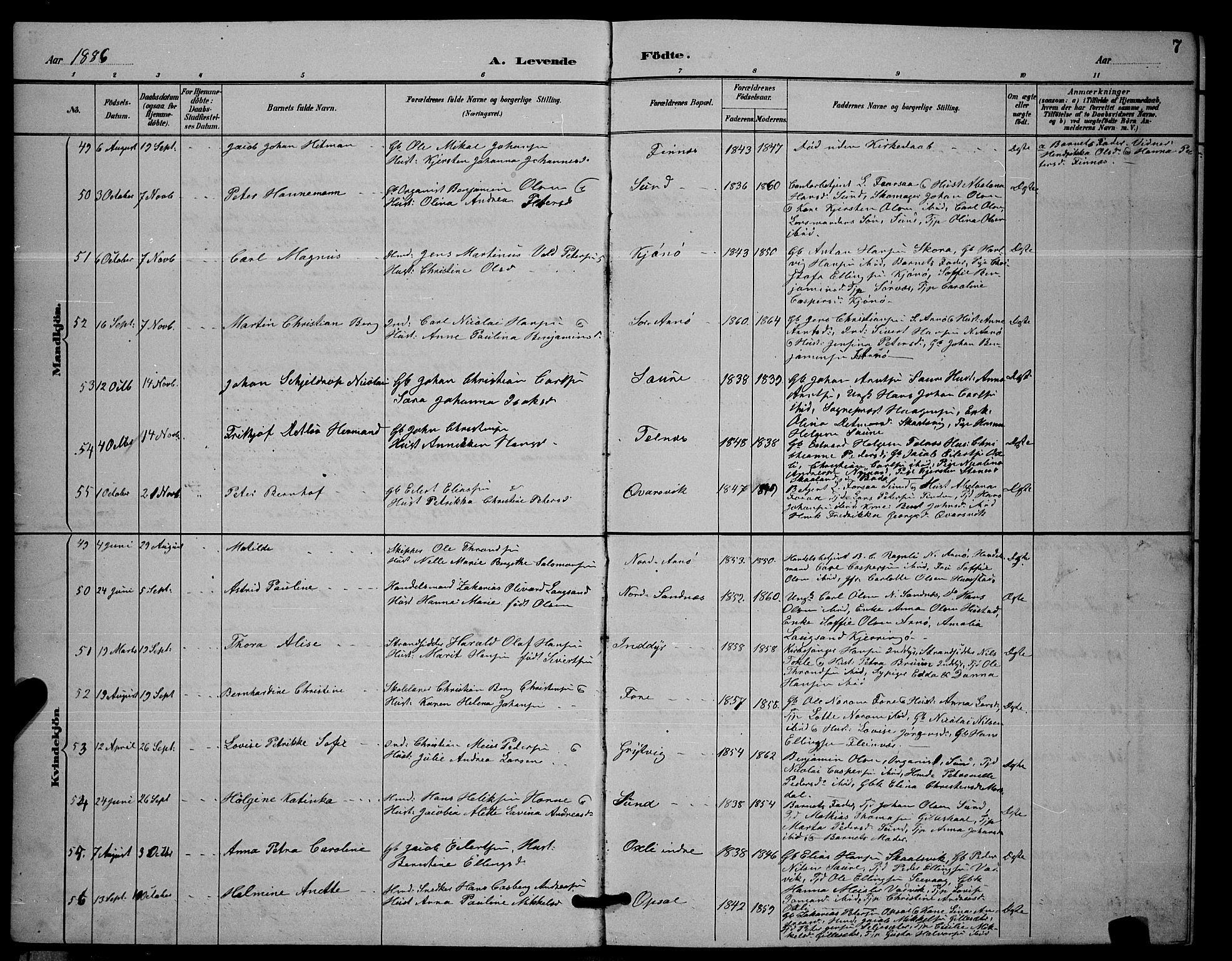 Ministerialprotokoller, klokkerbøker og fødselsregistre - Nordland, AV/SAT-A-1459/805/L0108: Parish register (copy) no. 805C04, 1885-1899, p. 7