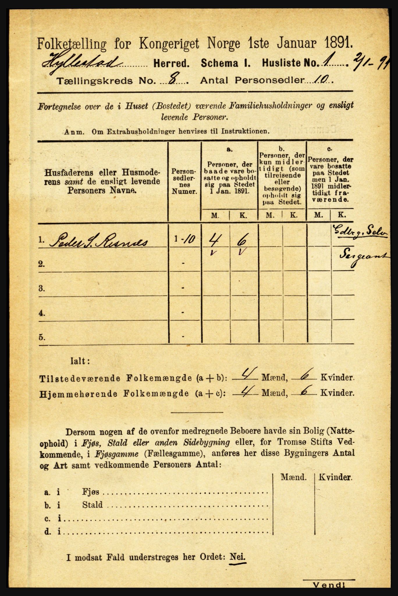 RA, 1891 census for 1413 Hyllestad, 1891, p. 1280