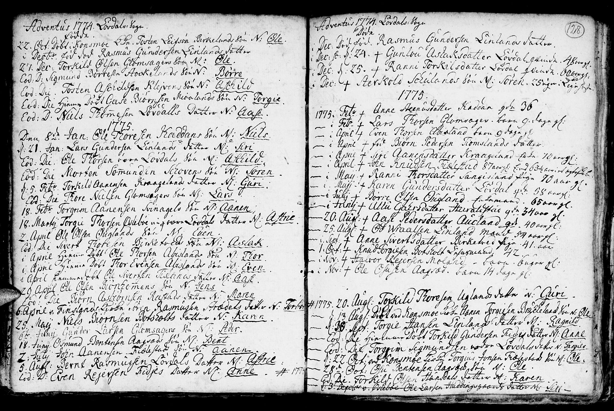 Holum sokneprestkontor, SAK/1111-0022/F/Fb/Fba/L0001: Parish register (copy) no. B 1 /3, 1770-1802, p. 128
