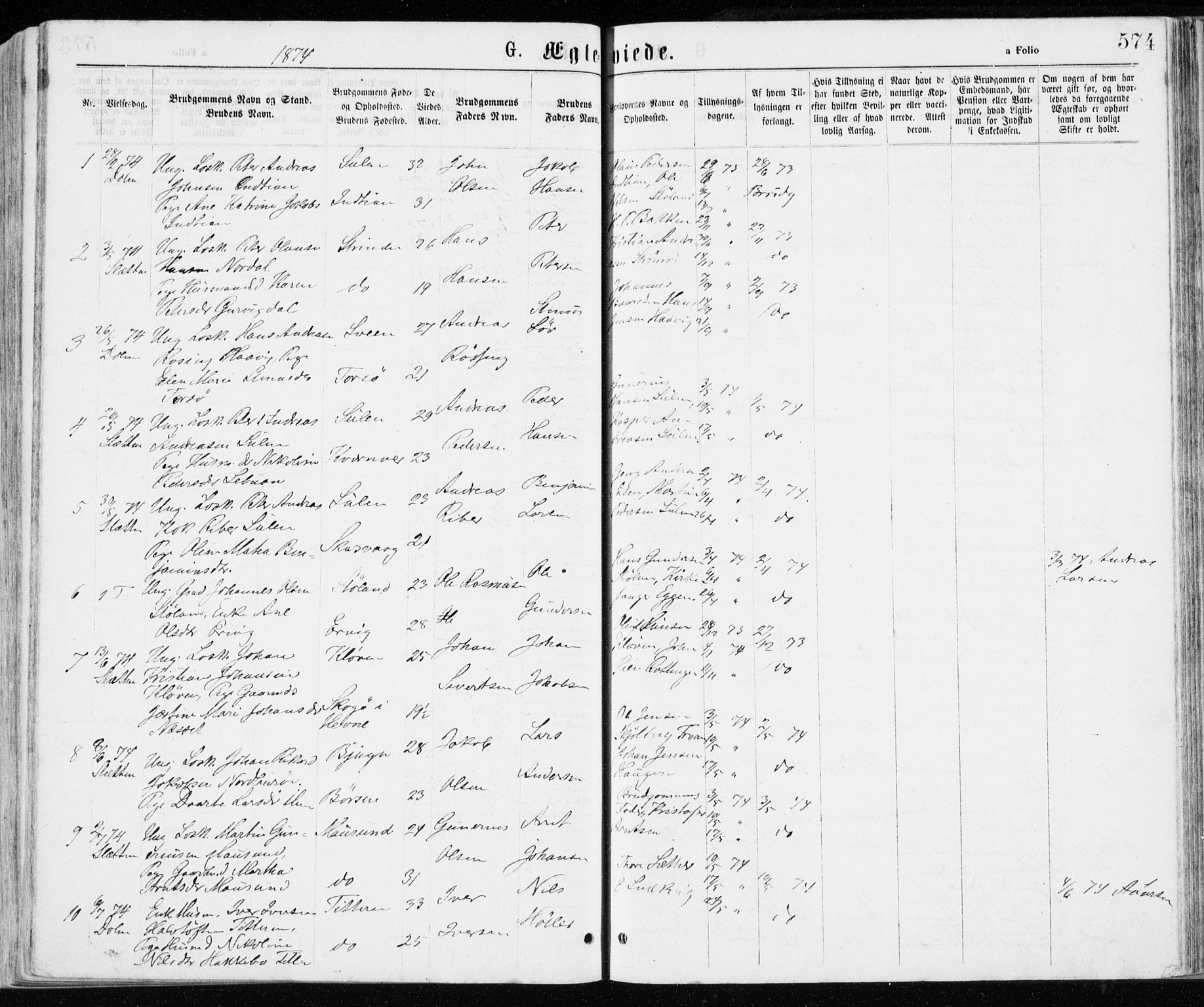Ministerialprotokoller, klokkerbøker og fødselsregistre - Sør-Trøndelag, SAT/A-1456/640/L0576: Parish register (official) no. 640A01, 1846-1876, p. 574