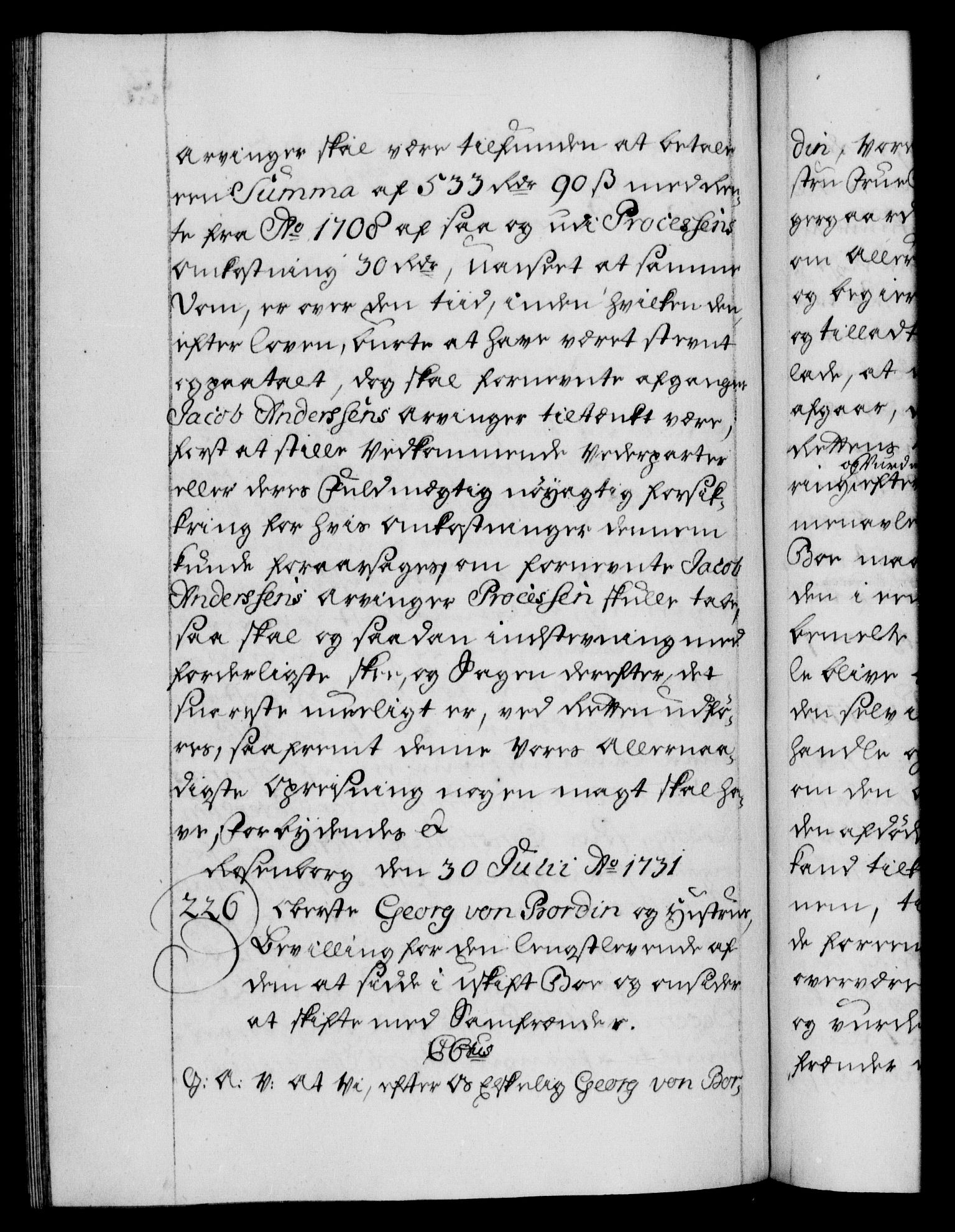 Danske Kanselli 1572-1799, AV/RA-EA-3023/F/Fc/Fca/Fcaa/L0027: Norske registre, 1730-1732, p. 225b