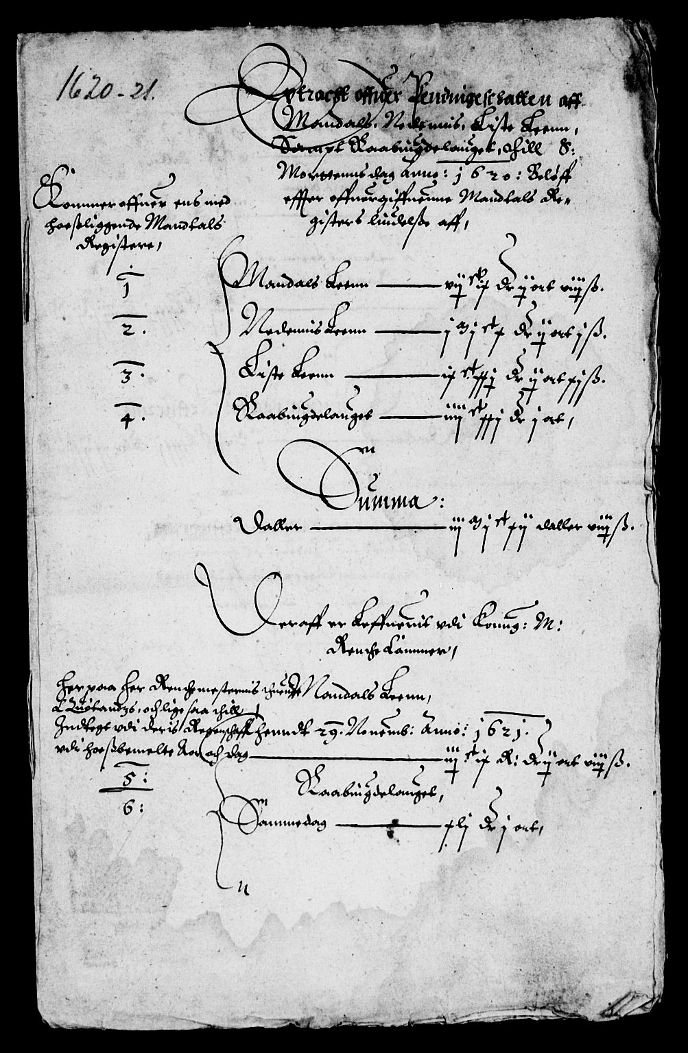 Rentekammeret inntil 1814, Reviderte regnskaper, Lensregnskaper, AV/RA-EA-5023/R/Rb/Rbq/L0013: Nedenes len. Mandals len. Råbyggelag., 1620-1623