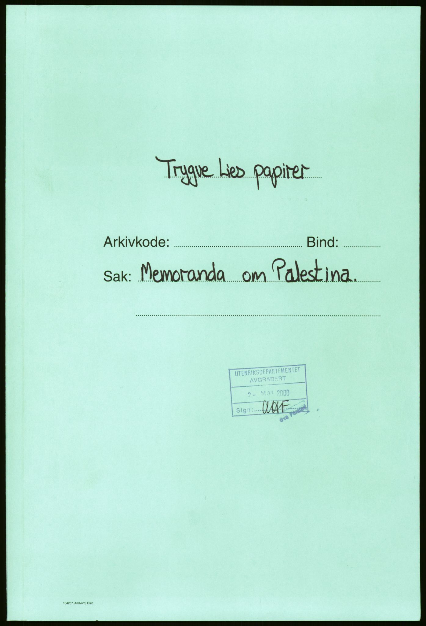 Lie, Trygve, RA/PA-1407/D/L0024: Generalsekretærens papirer., 1945-1948, p. 1