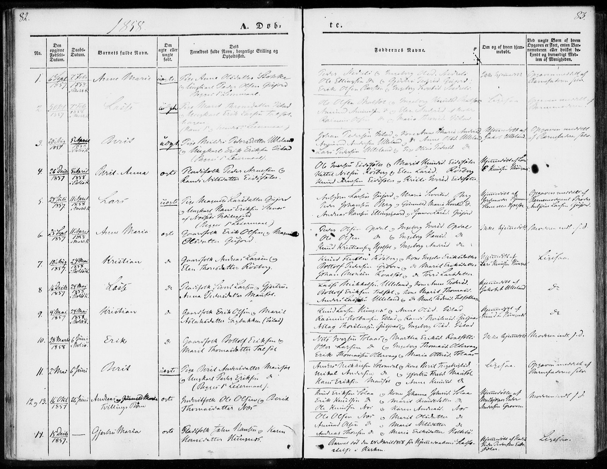 Ministerialprotokoller, klokkerbøker og fødselsregistre - Møre og Romsdal, SAT/A-1454/557/L0680: Parish register (official) no. 557A02, 1843-1869, p. 82-83
