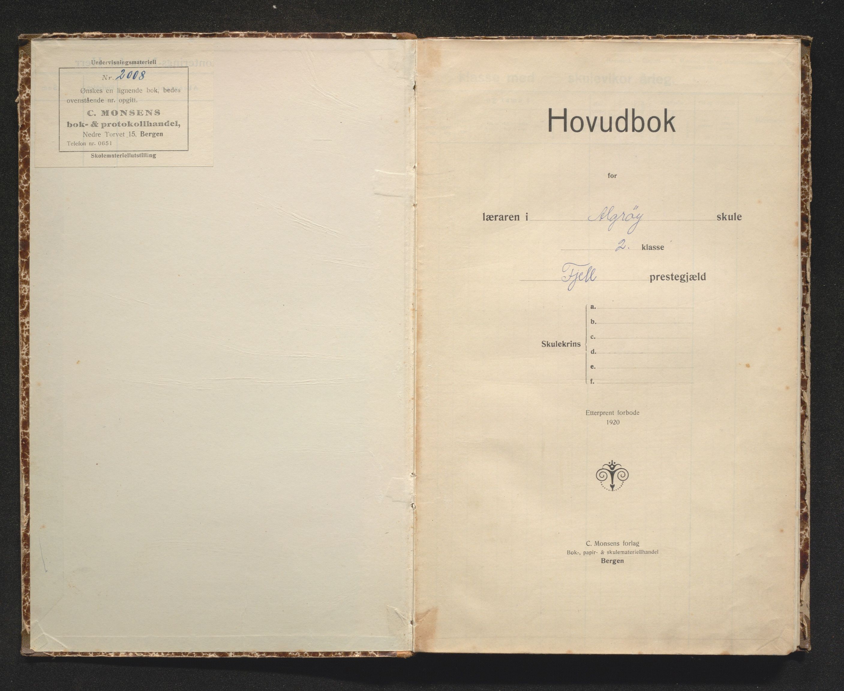 Fjell kommune. Barneskulane, IKAH/1246-231/F/Fb/L0001: Skuleprotokoll for Algrøy skule, 1933-1972