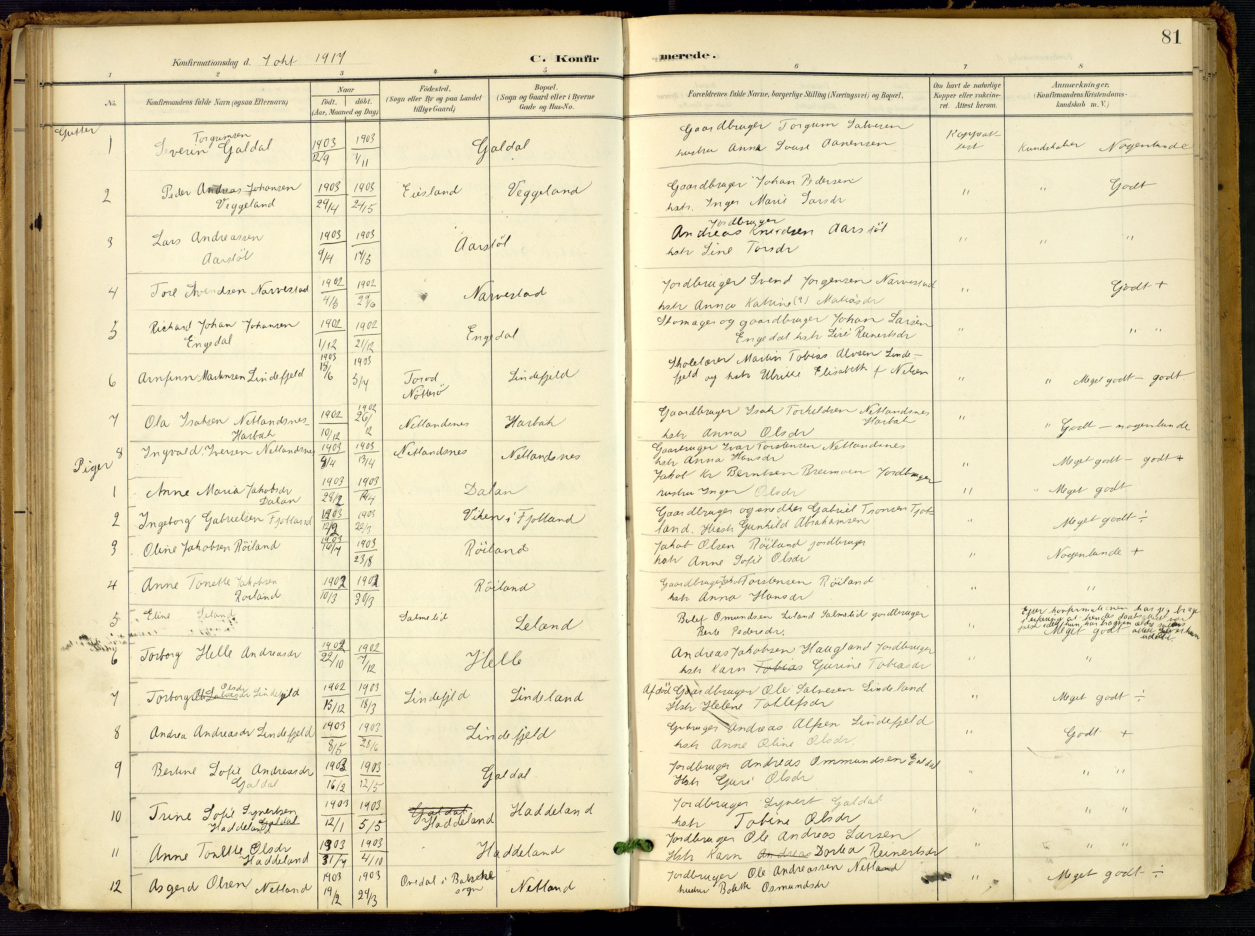 Fjotland sokneprestkontor, AV/SAK-1111-0010/F/Fa/L0003: Parish register (official) no. A 3, 1899-1917, p. 81