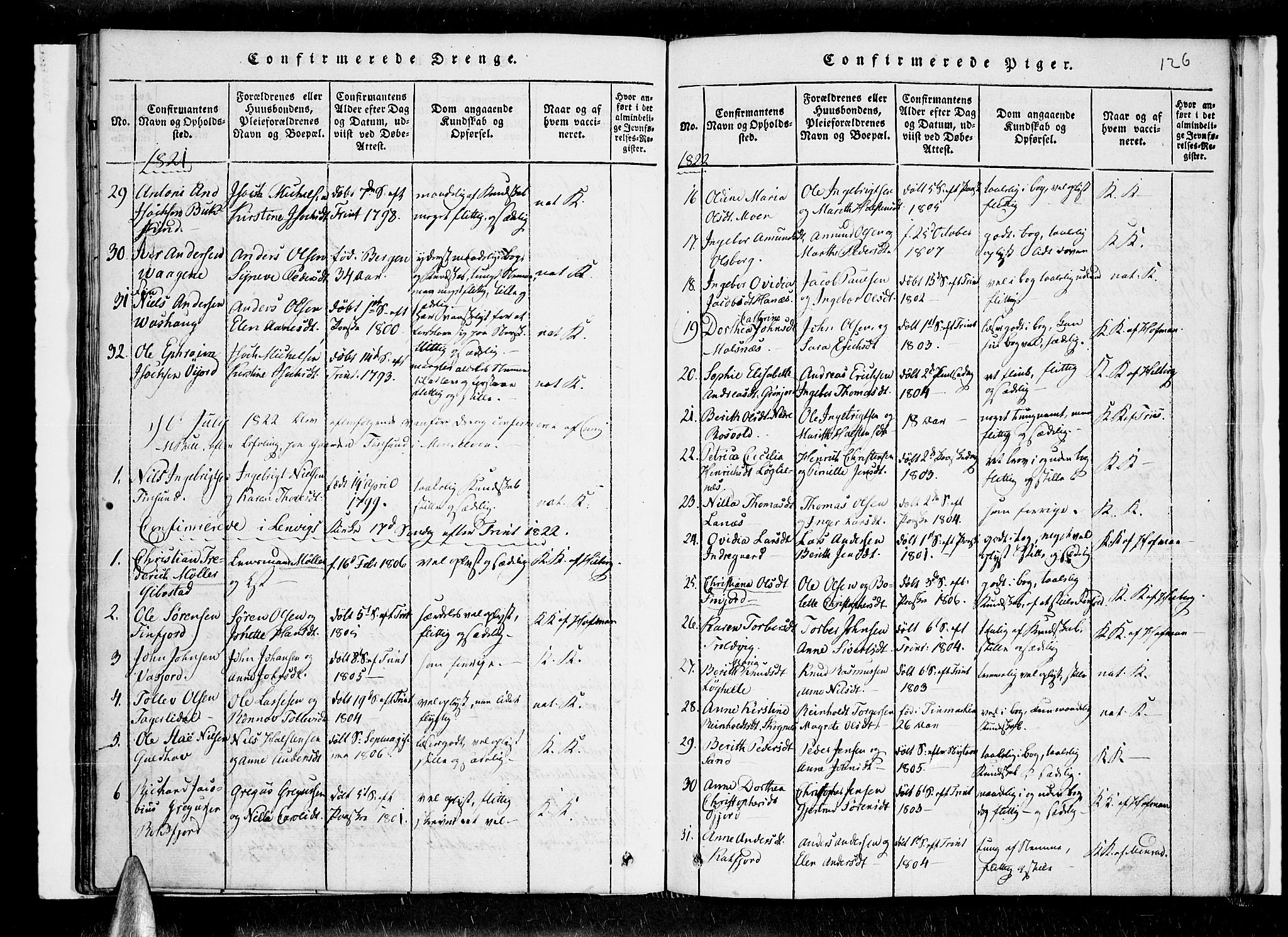 Lenvik sokneprestembete, AV/SATØ-S-1310/H/Ha/Haa/L0003kirke: Parish register (official) no. 3, 1820-1831, p. 126