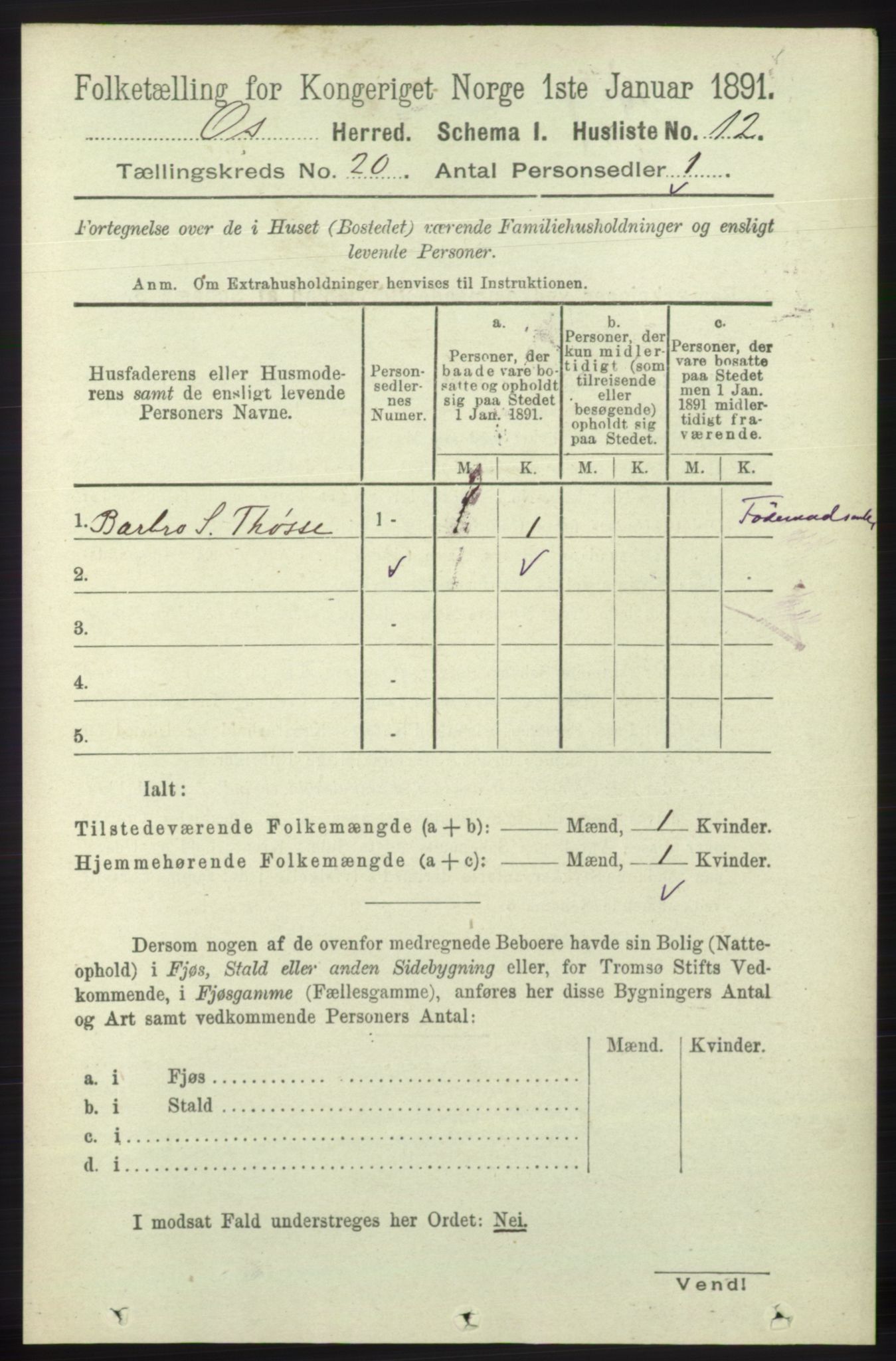 RA, 1891 census for 1243 Os, 1891, p. 4413