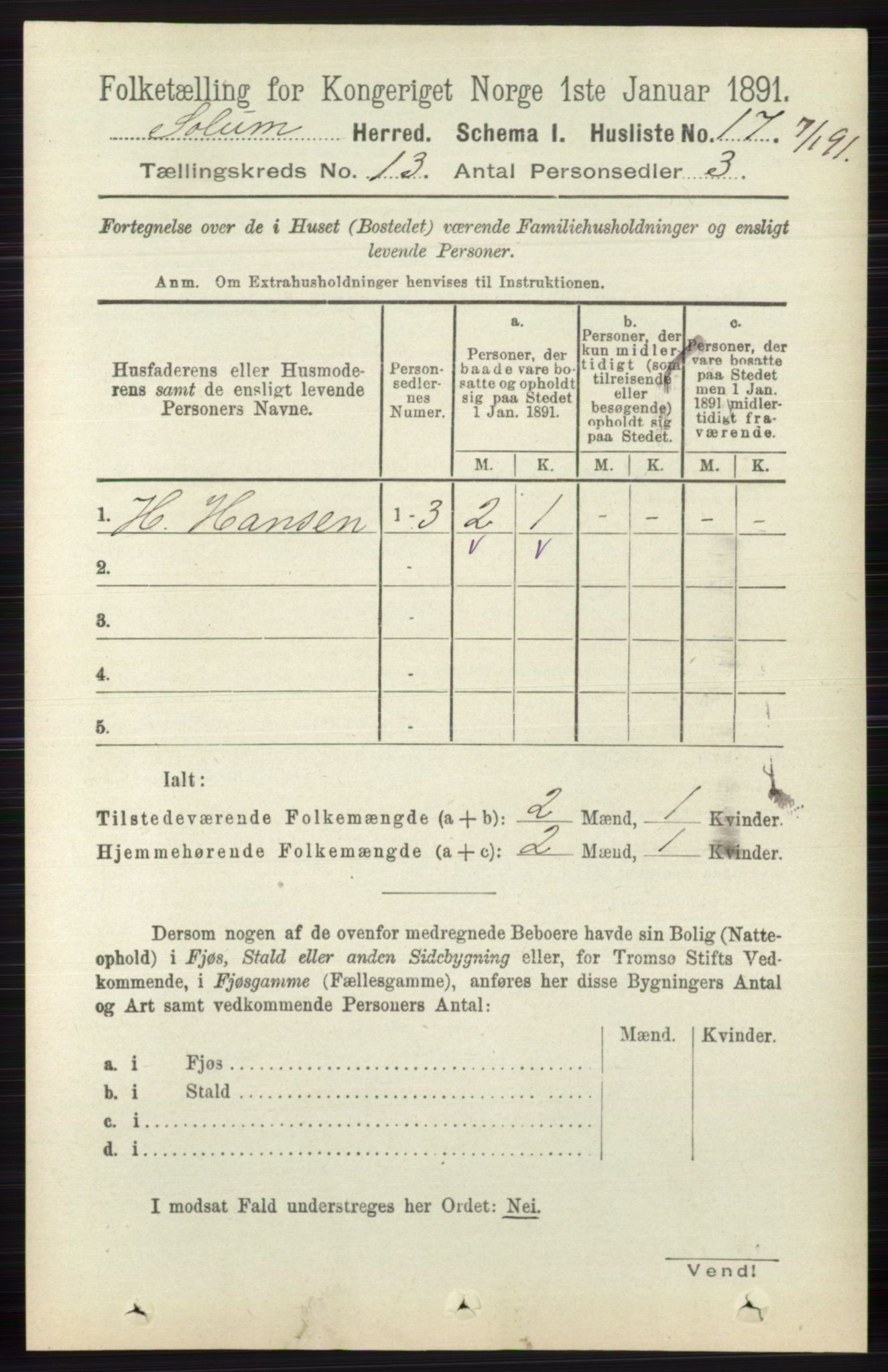 RA, 1891 census for 0818 Solum, 1891, p. 6019