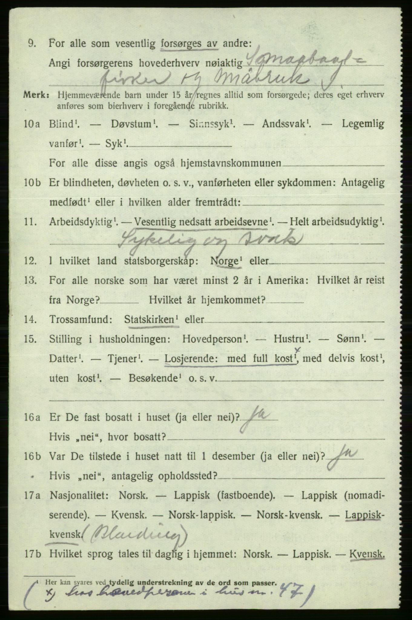 SATØ, 1920 census for Kistrand, 1920, p. 4737