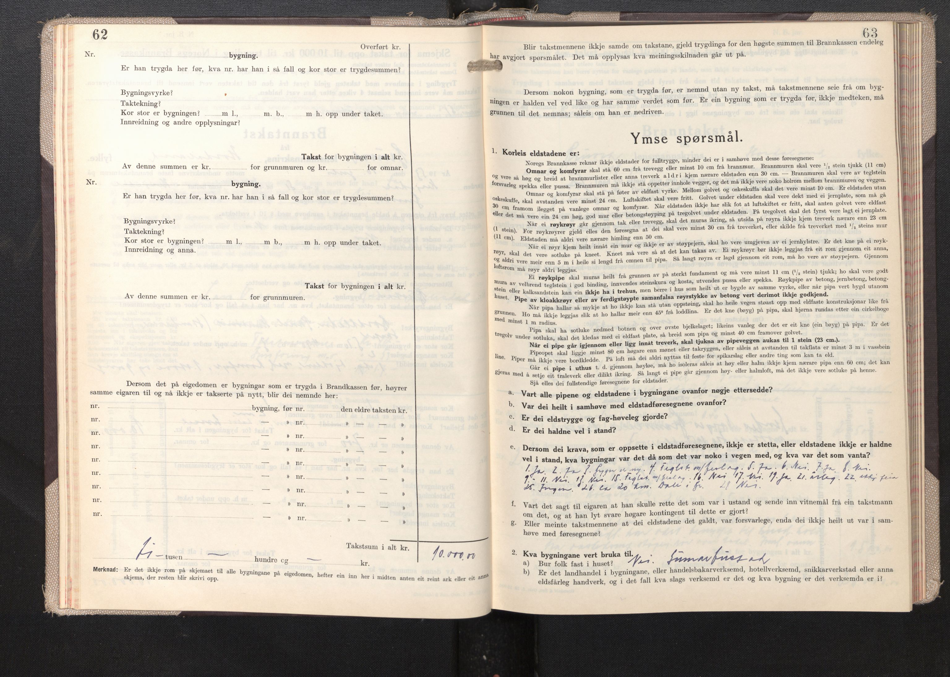 Lensmannen i Bruvik, AV/SAB-A-31301/0012/L0012: Branntakstprotokoll, skjematakst, 1949-1955, p. 62-63