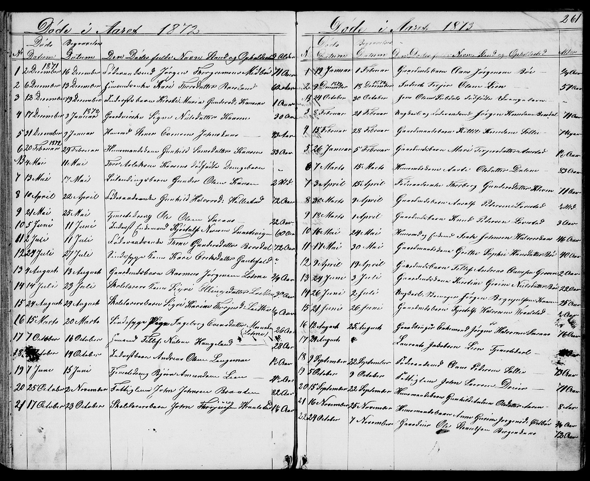 Drangedal kirkebøker, SAKO/A-258/G/Gb/L0001: Parish register (copy) no. II 1, 1856-1894, p. 261