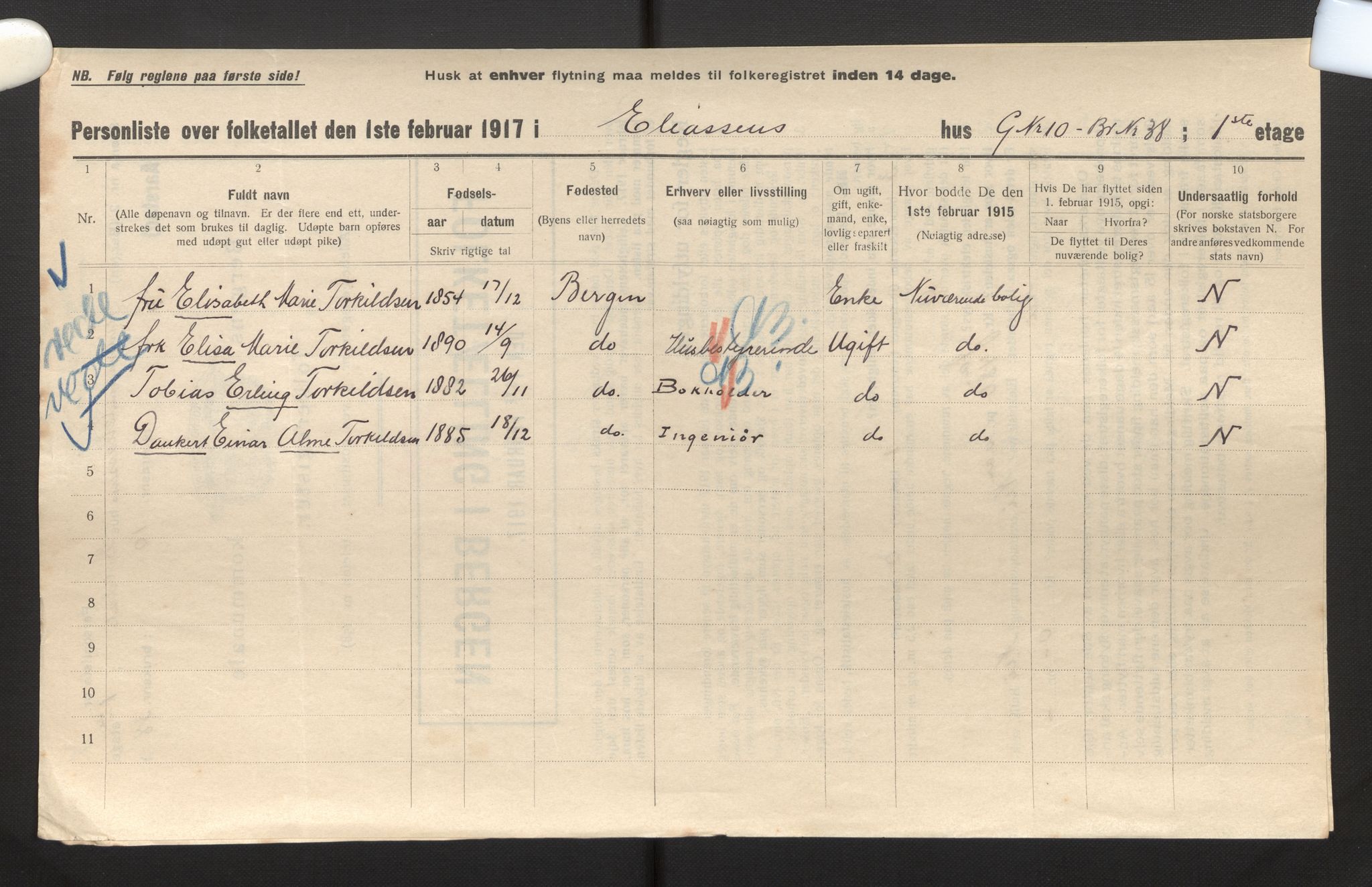 SAB, Municipal Census 1917 for Bergen, 1917, p. 51342